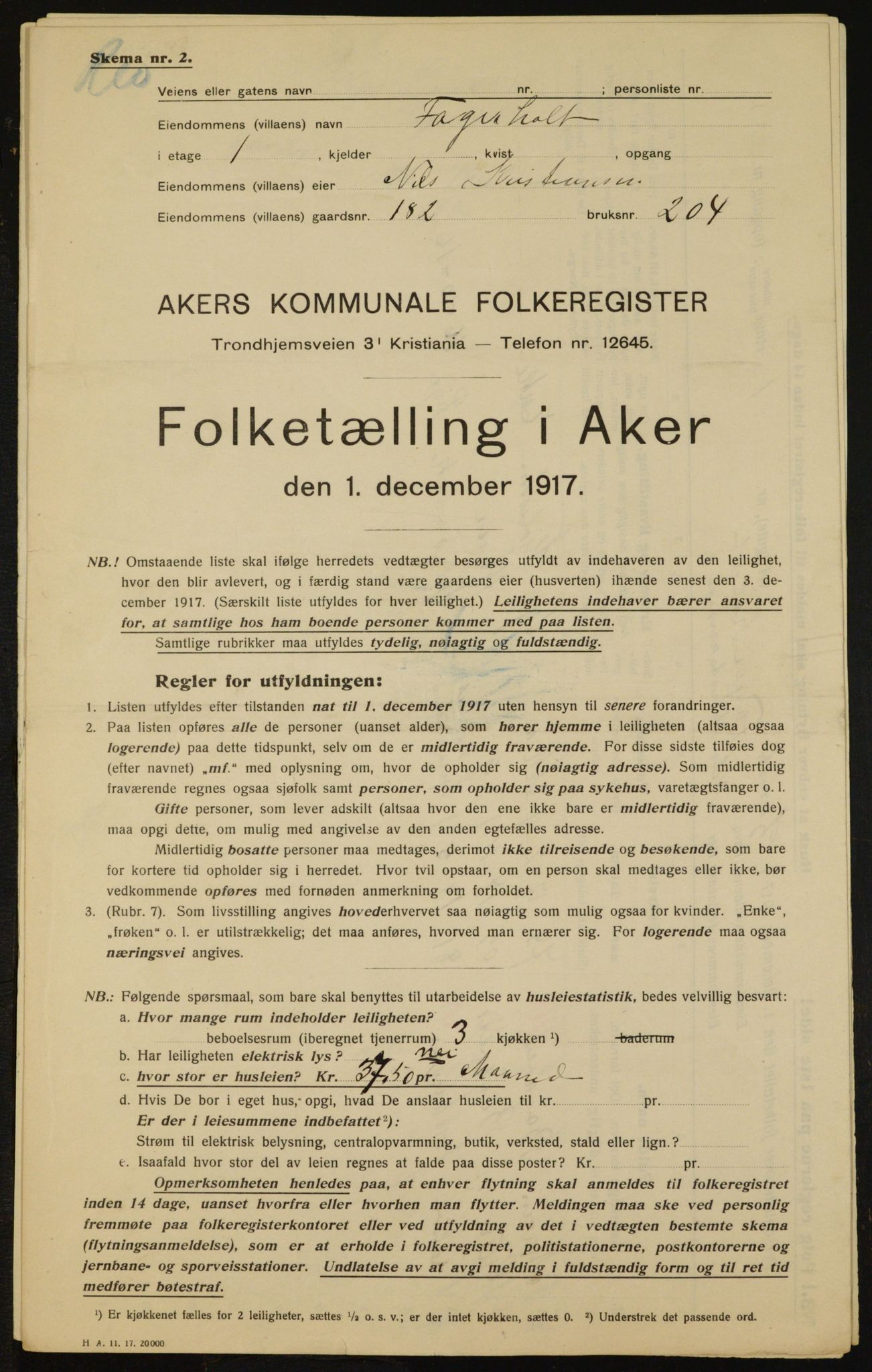 OBA, Municipal Census 1917 for Aker, 1917, p. 17239