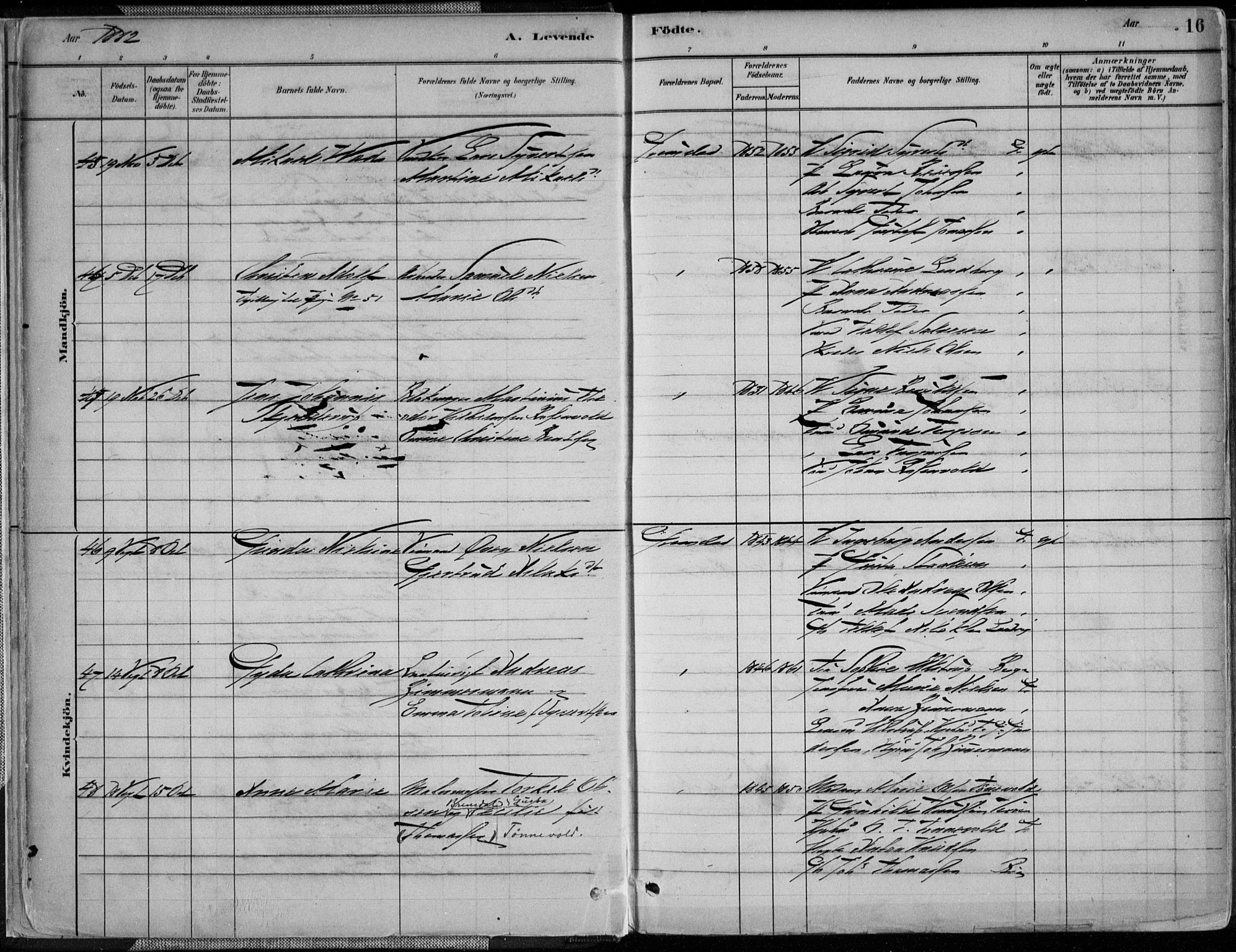 Grimstad sokneprestkontor, AV/SAK-1111-0017/F/Fa/L0003: Parish register (official) no. A 2, 1882-1912, p. 16