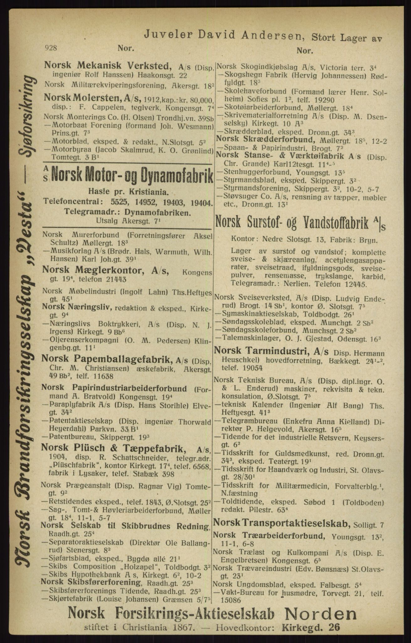 Kristiania/Oslo adressebok, PUBL/-, 1916, p. 928