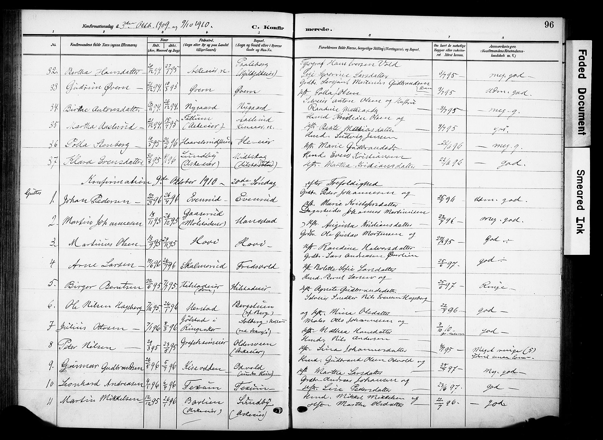 Nes prestekontor, Hedmark, SAH/PREST-020/K/Ka/L0013: Parish register (official) no. 13, 1906-1924, p. 96
