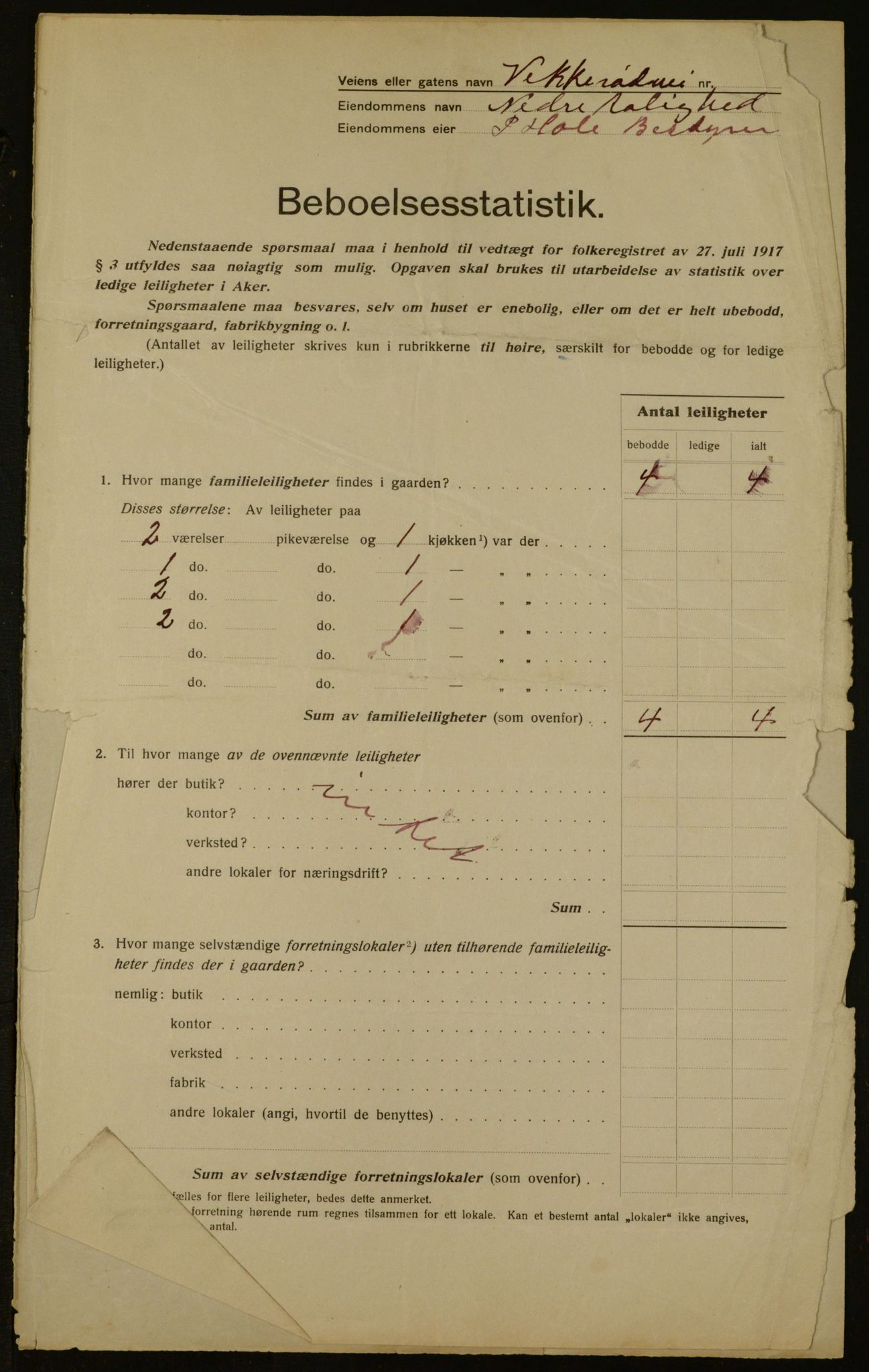 OBA, Municipal Census 1917 for Aker, 1917, p. 3010