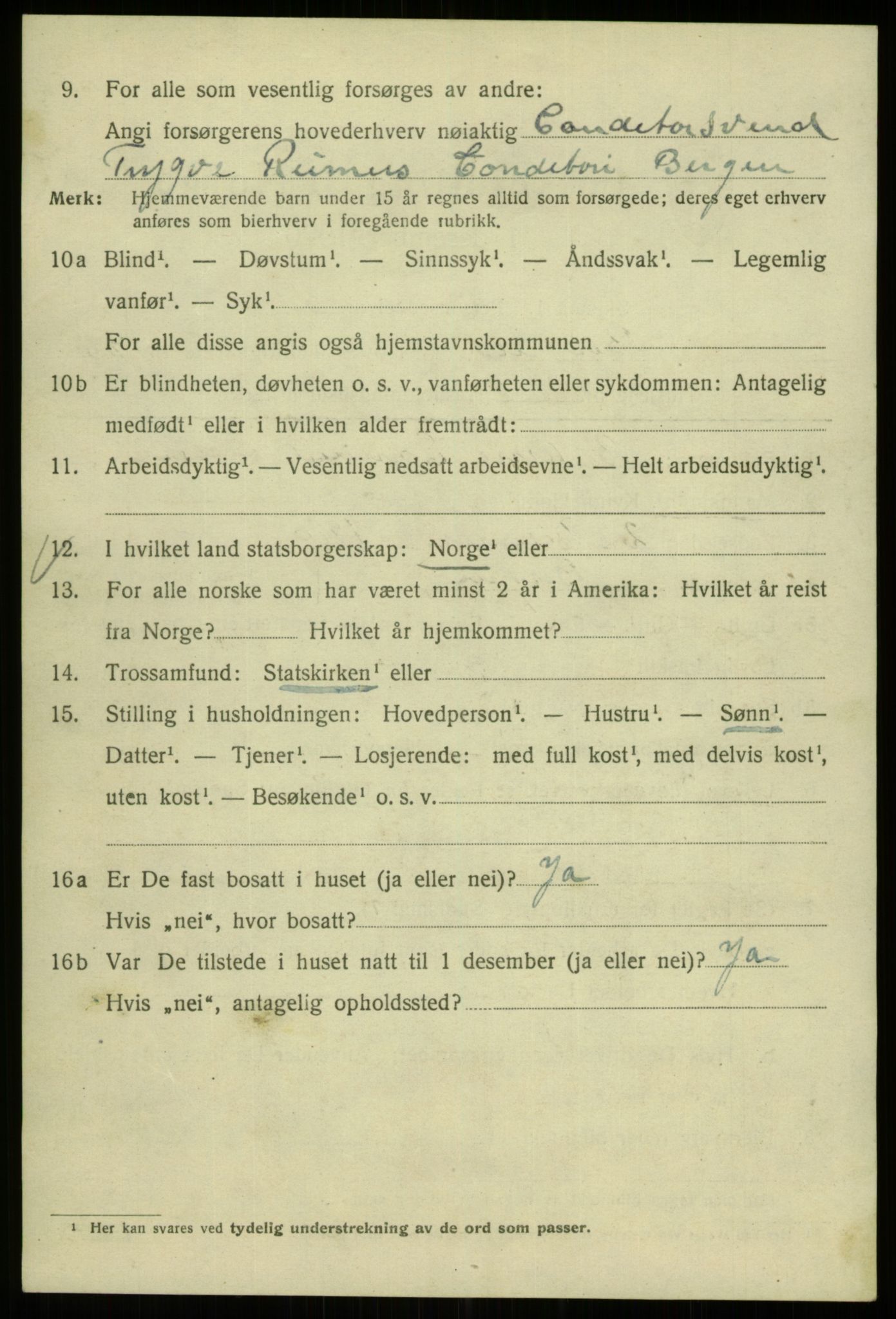 SAB, 1920 census for Bergen, 1920, p. 170151