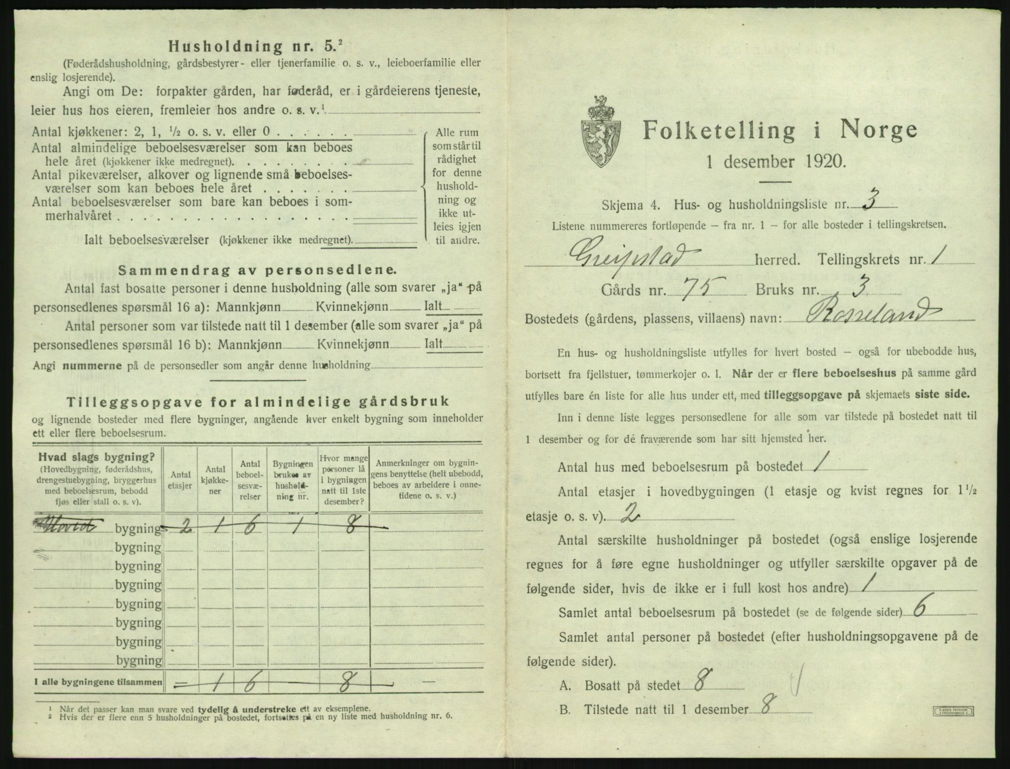 SAK, 1920 census for Greipstad, 1920, p. 44