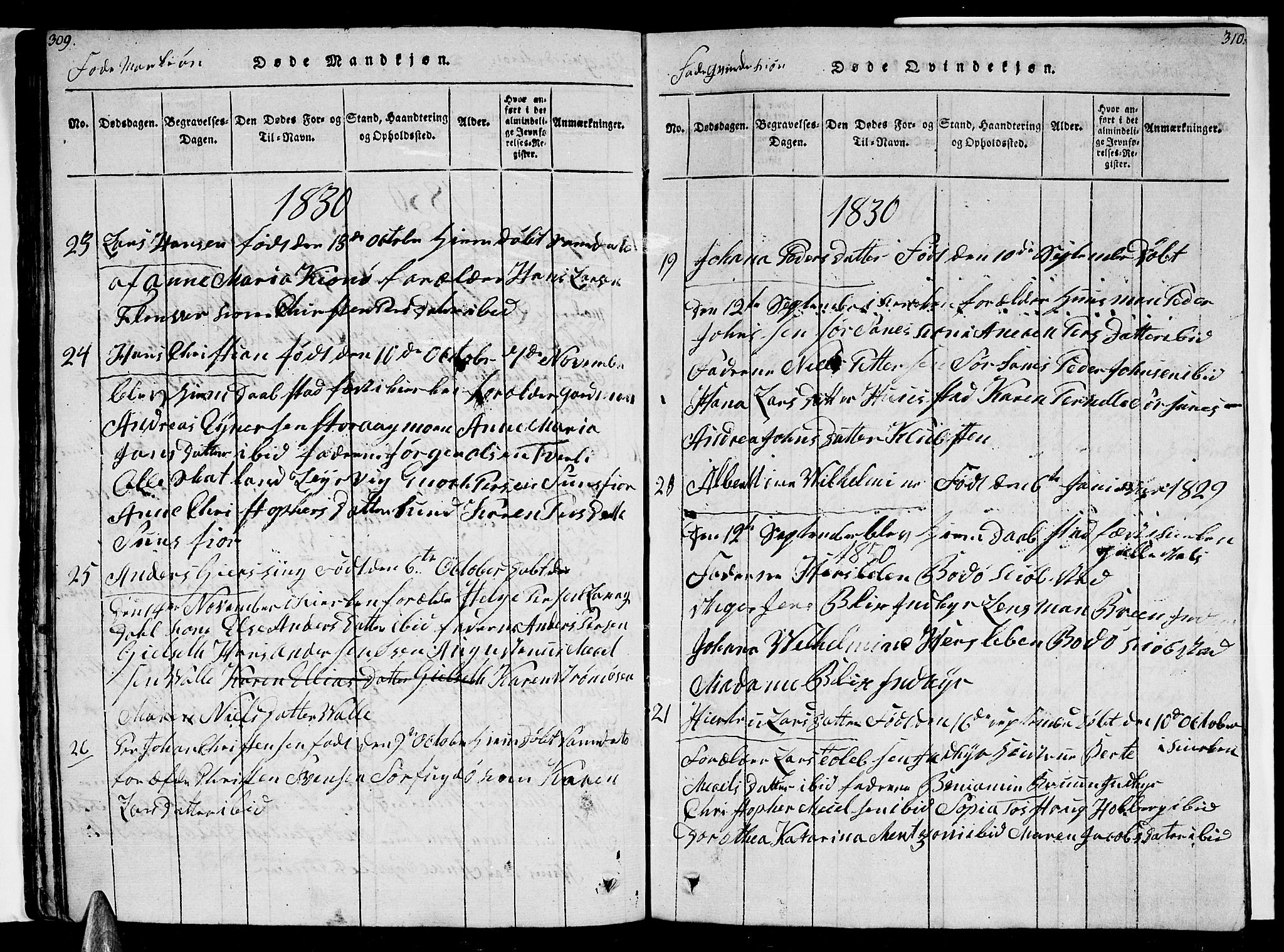 Ministerialprotokoller, klokkerbøker og fødselsregistre - Nordland, AV/SAT-A-1459/805/L0105: Parish register (copy) no. 805C01, 1820-1839, p. 309-310