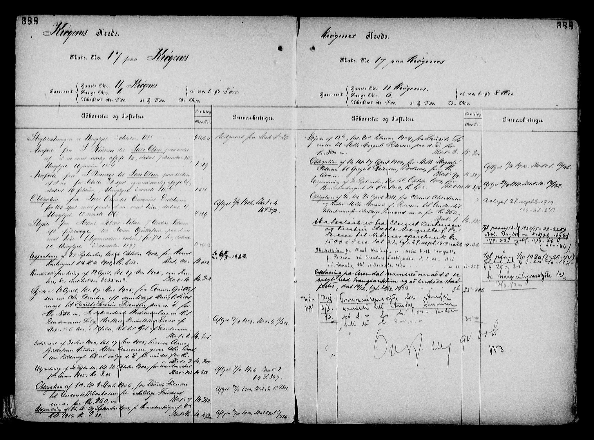 Arendal byfogd, AV/SAK-1222-0001/G/Ga/L0015: Mortgage register no. 13, 1860-1960, p. 388