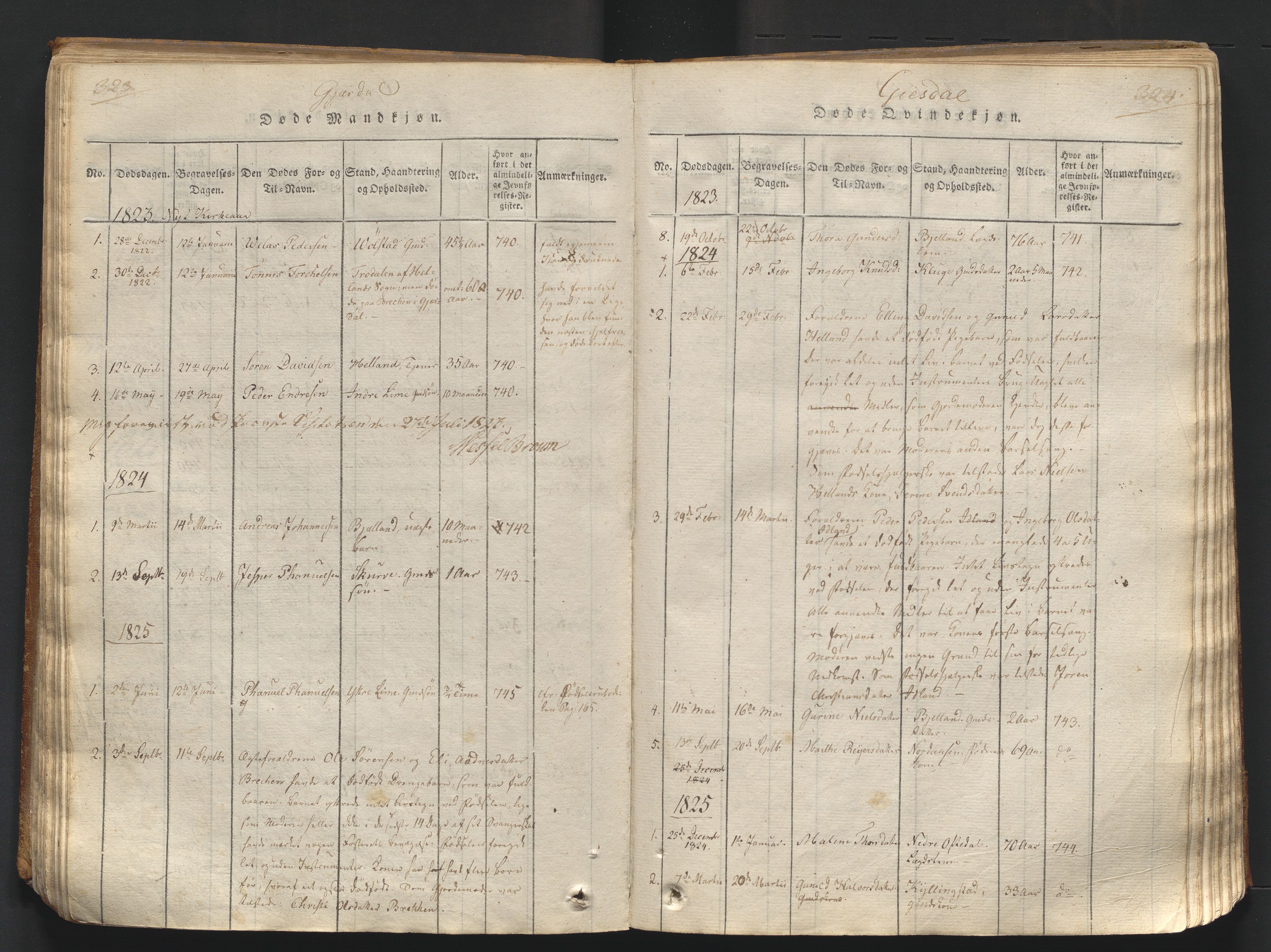 Lye sokneprestkontor, SAST/A-101794/001/30/30BA/L0003: Parish register (official) no. A 3 /2, 1816-1826, p. 323-324