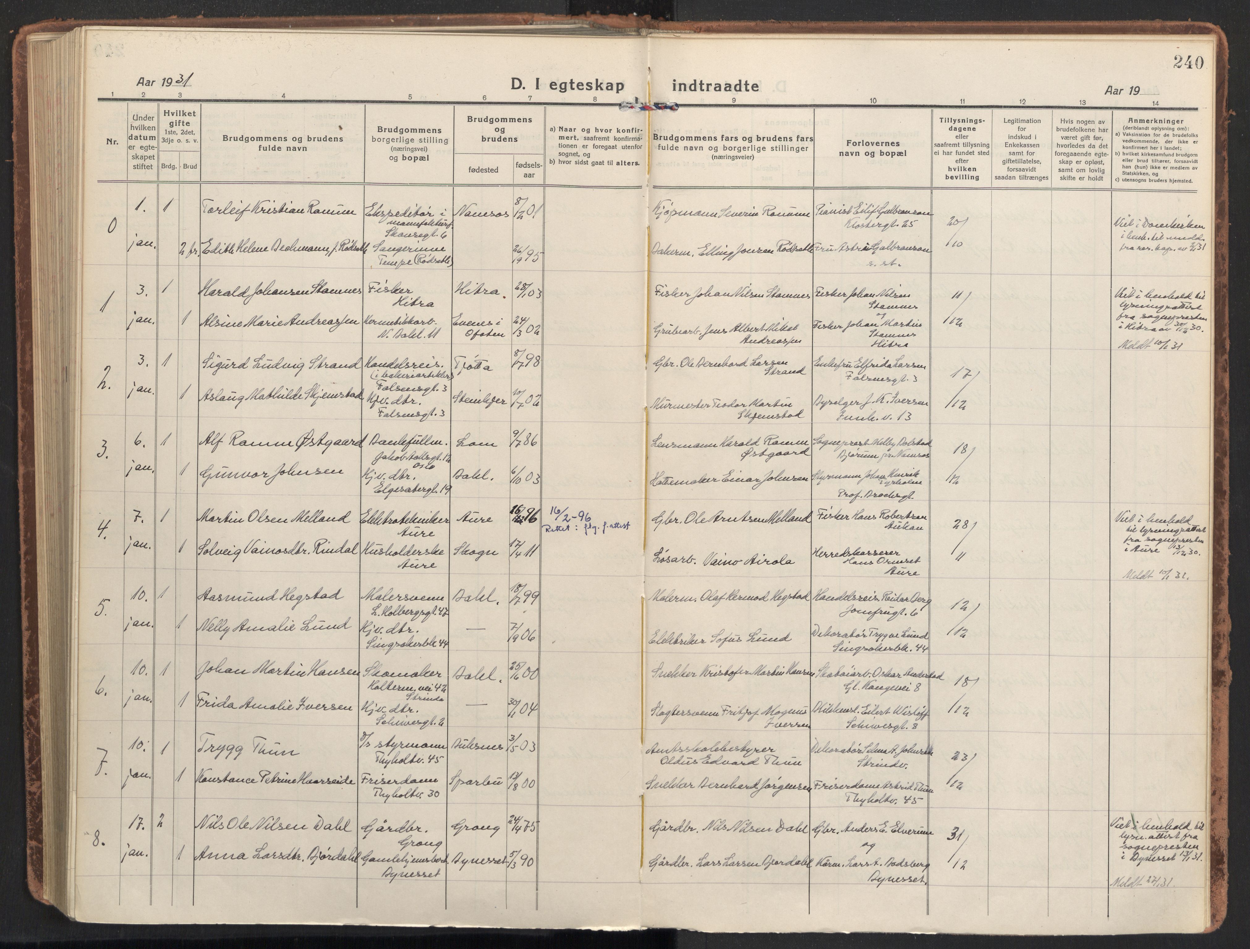 Ministerialprotokoller, klokkerbøker og fødselsregistre - Sør-Trøndelag, SAT/A-1456/604/L0206: Parish register (official) no. 604A26, 1917-1931, p. 240