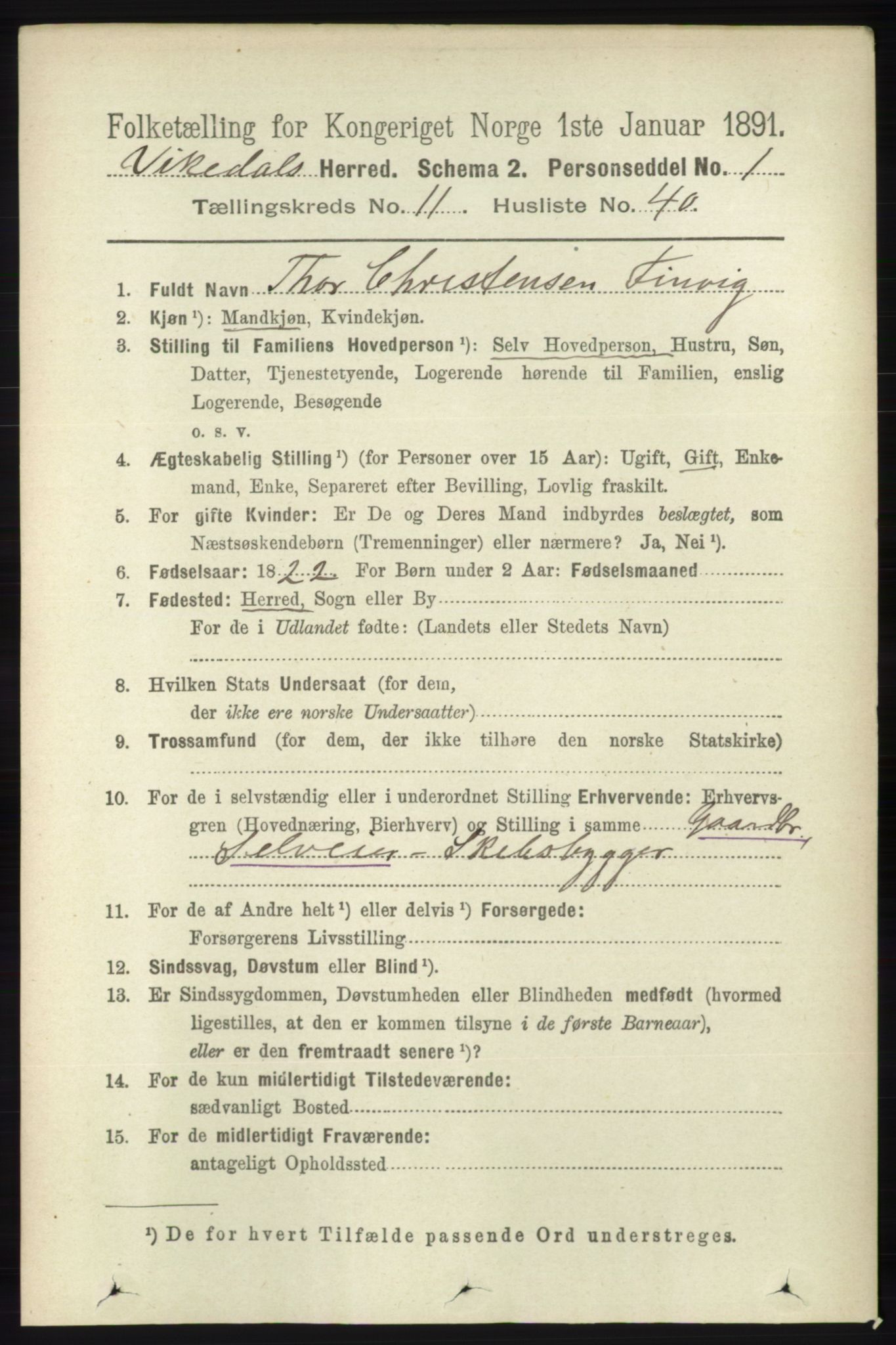 RA, 1891 census for 1157 Vikedal, 1891, p. 3088