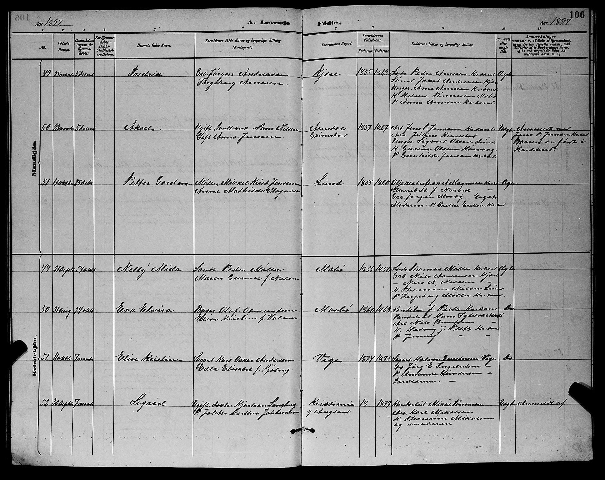 Oddernes sokneprestkontor, AV/SAK-1111-0033/F/Fb/Fba/L0008: Parish register (copy) no. B 8, 1887-1898, p. 106