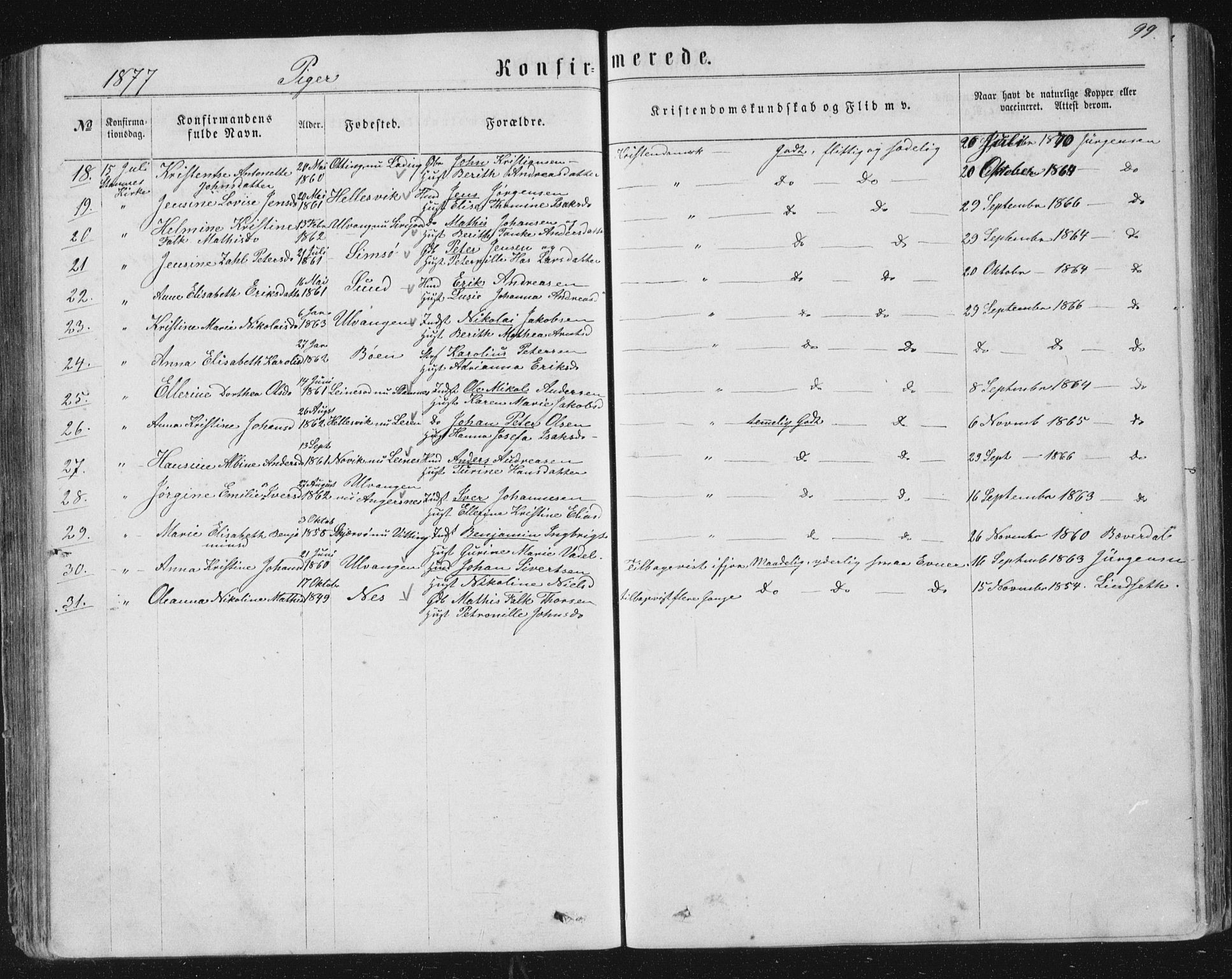 Ministerialprotokoller, klokkerbøker og fødselsregistre - Nordland, AV/SAT-A-1459/831/L0476: Parish register (copy) no. 831C03, 1866-1877, p. 99