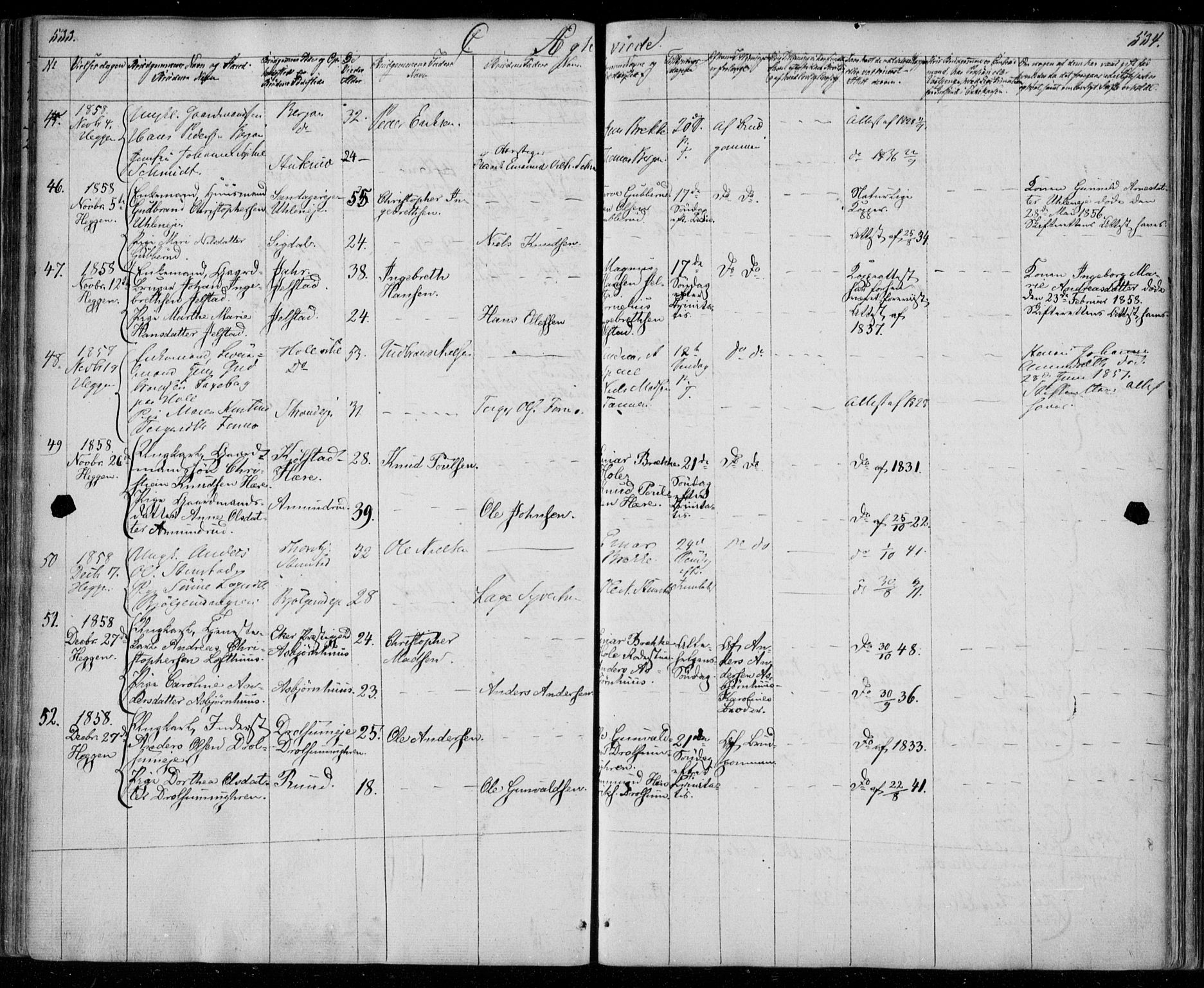 Modum kirkebøker, AV/SAKO-A-234/F/Fa/L0008: Parish register (official) no. 8, 1851-1859, p. 533-534