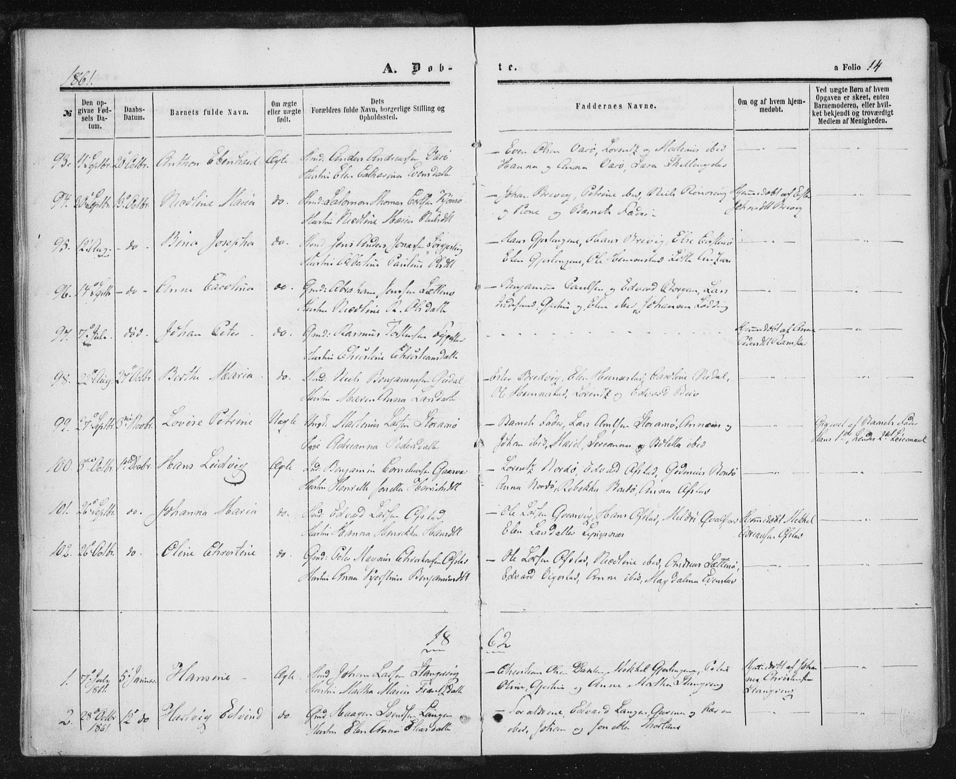 Ministerialprotokoller, klokkerbøker og fødselsregistre - Nord-Trøndelag, AV/SAT-A-1458/784/L0670: Parish register (official) no. 784A05, 1860-1876, p. 14