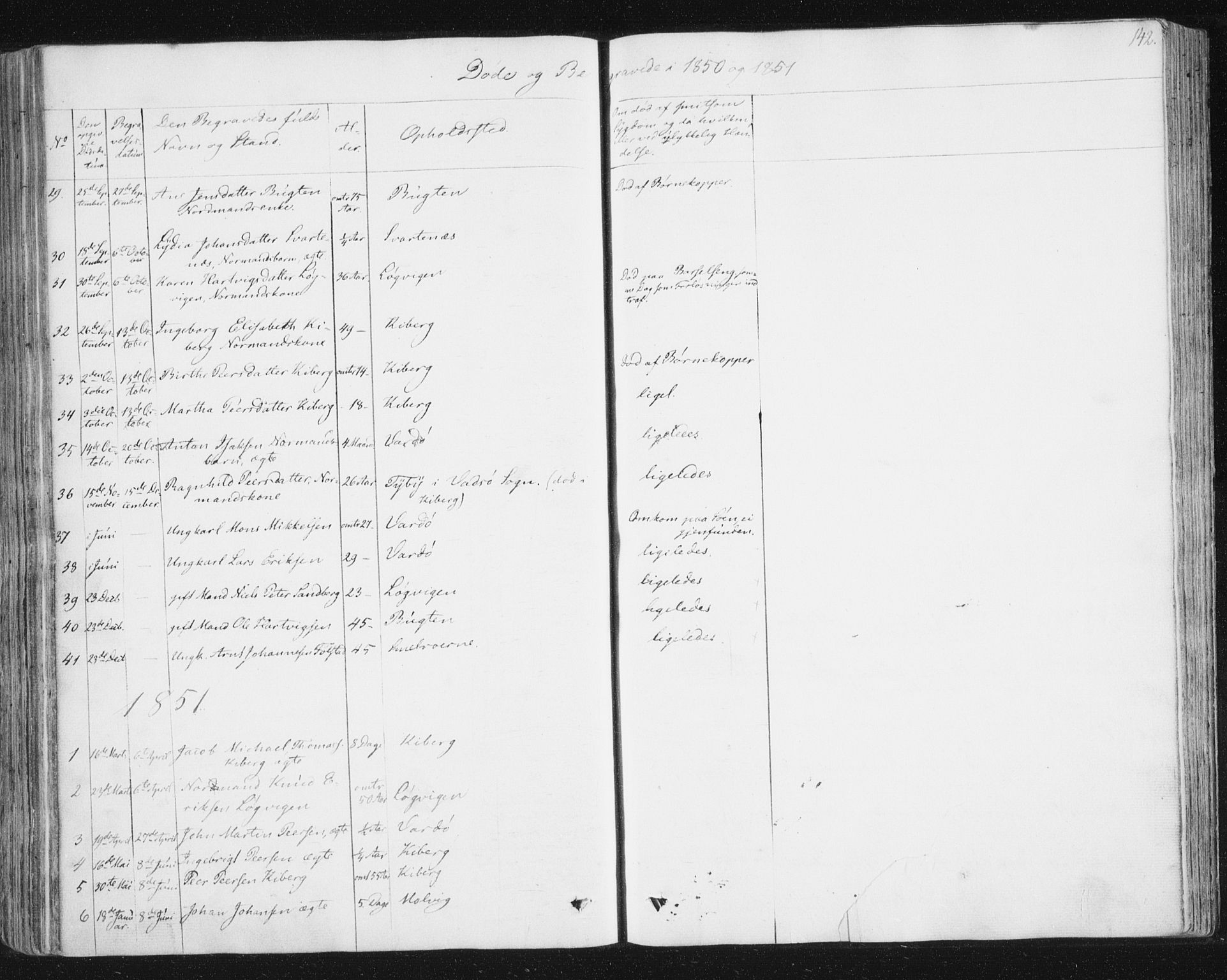 Vardø sokneprestkontor, AV/SATØ-S-1332/H/Ha/L0003kirke: Parish register (official) no. 3, 1843-1861, p. 142