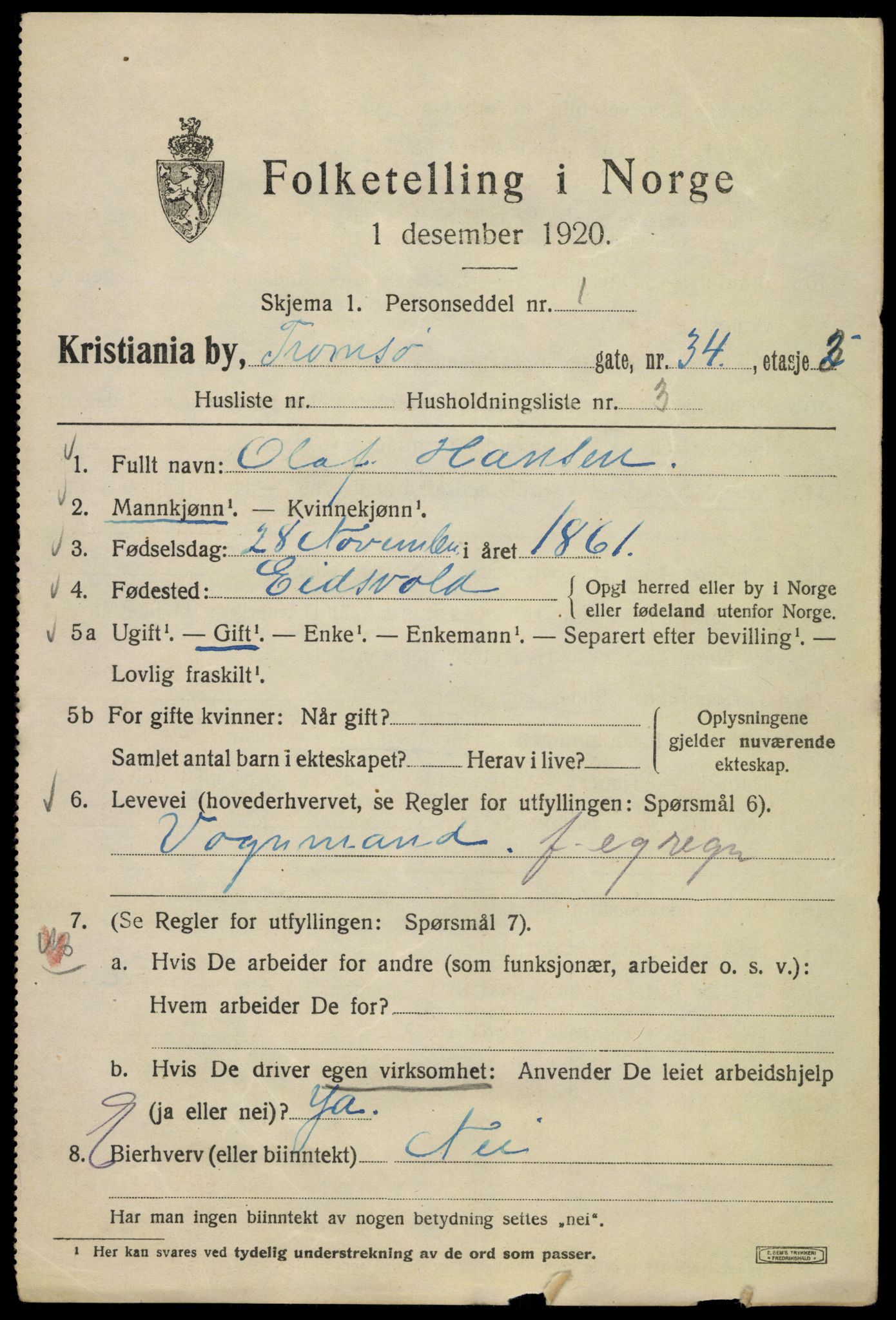 SAO, 1920 census for Kristiania, 1920, p. 598365