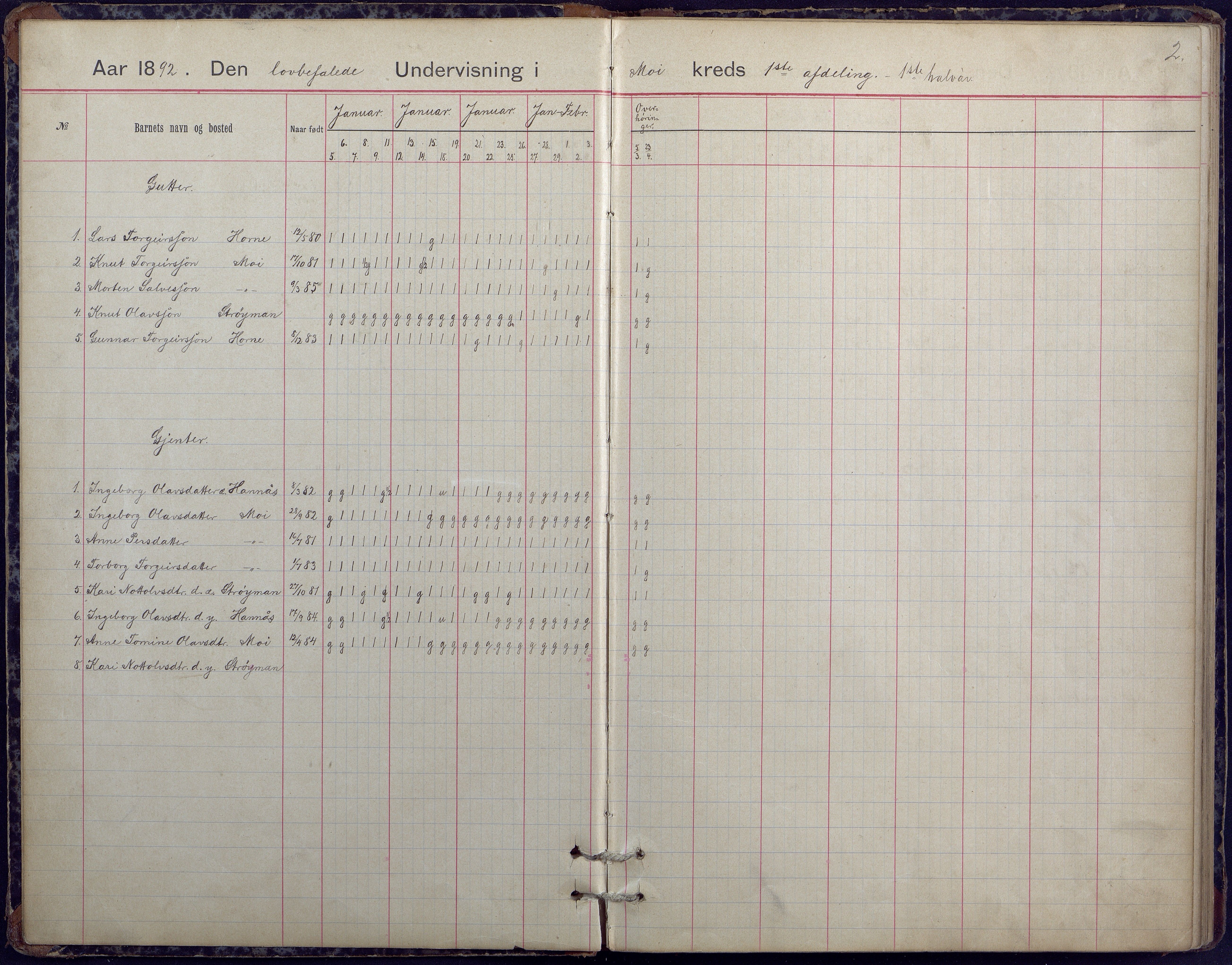 Hornnes kommune, Moi, Moseid, Kjetså skolekretser, AAKS/KA0936-550e/F1/L0005: Dagbok. Moseid, Moi, 1892-1908, p. 2