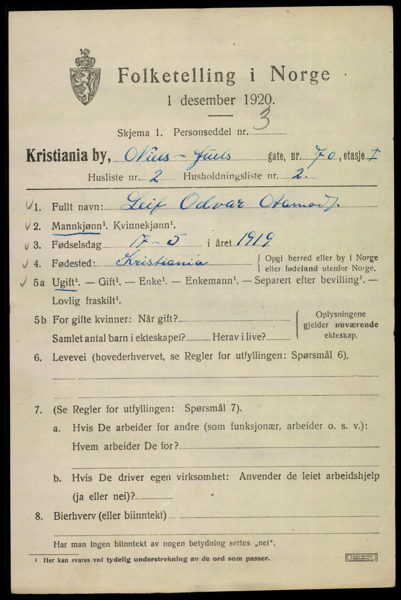 SAO, 1920 census for Kristiania, 1920, p. 417089