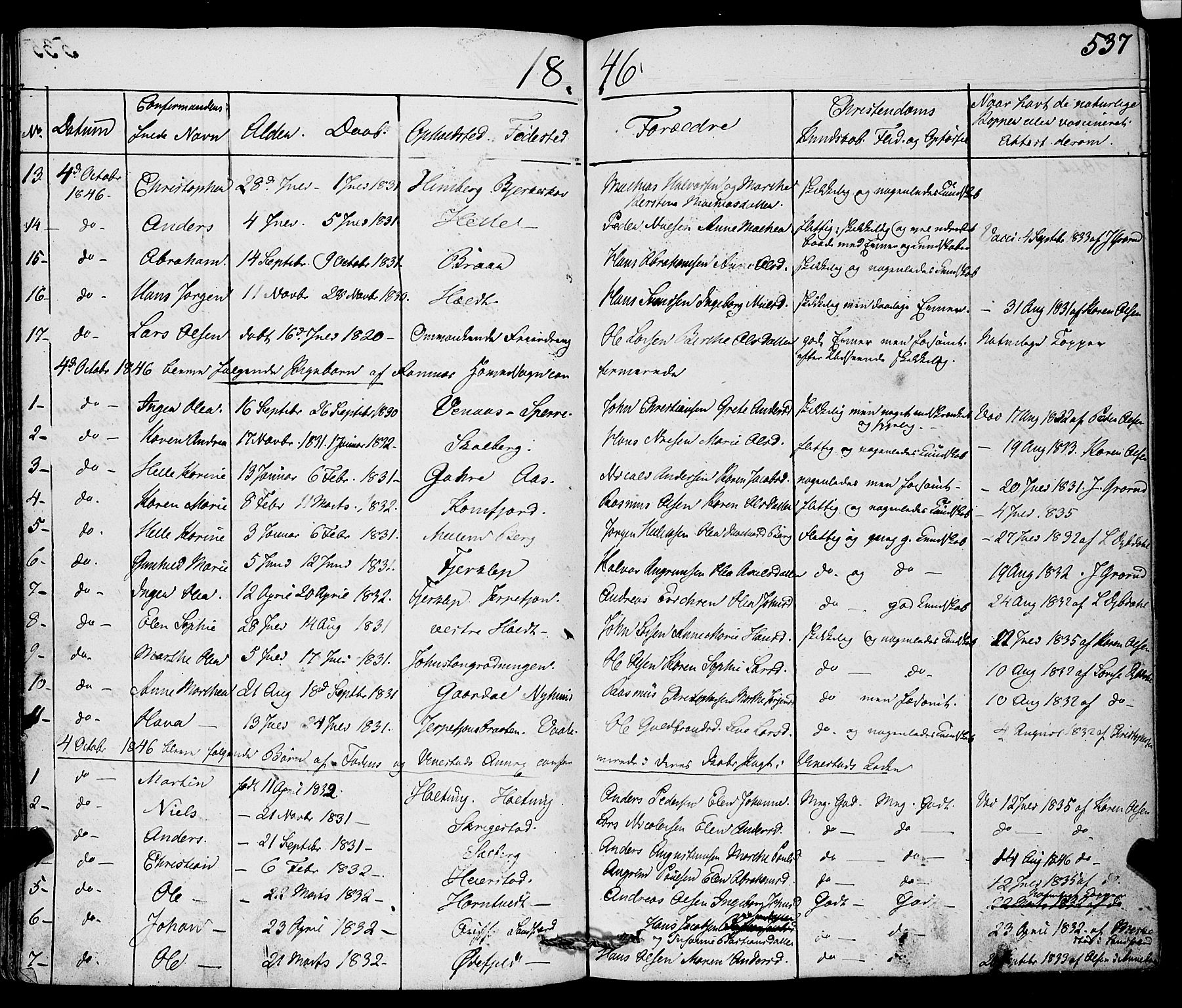 Ramnes kirkebøker, AV/SAKO-A-314/F/Fa/L0005: Parish register (official) no. I 5, 1841-1861, p. 536-537