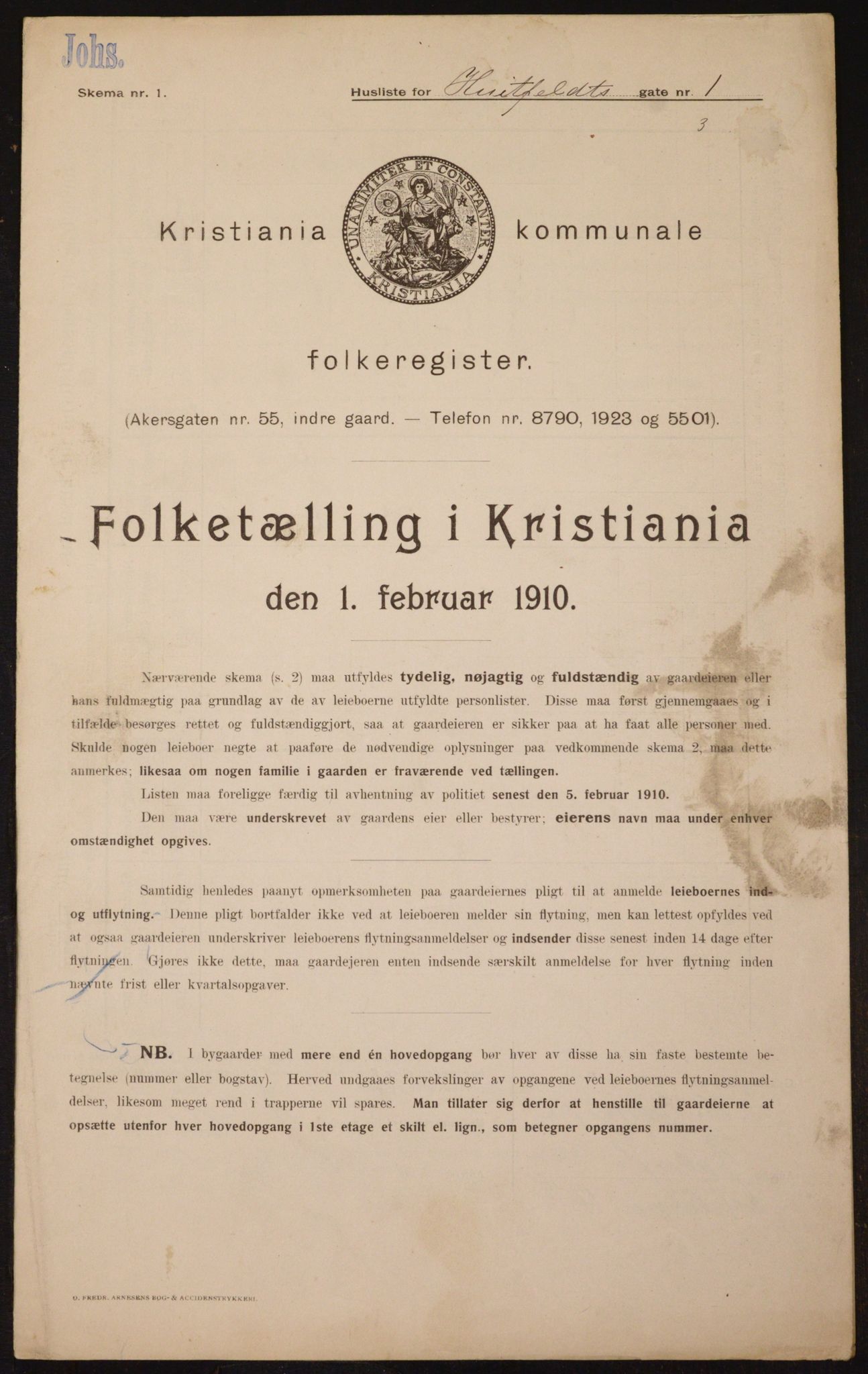 OBA, Municipal Census 1910 for Kristiania, 1910, p. 40723