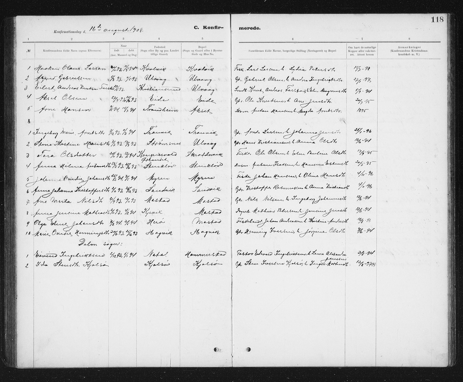 Ministerialprotokoller, klokkerbøker og fødselsregistre - Sør-Trøndelag, SAT/A-1456/637/L0563: Parish register (copy) no. 637C04, 1899-1940, p. 118