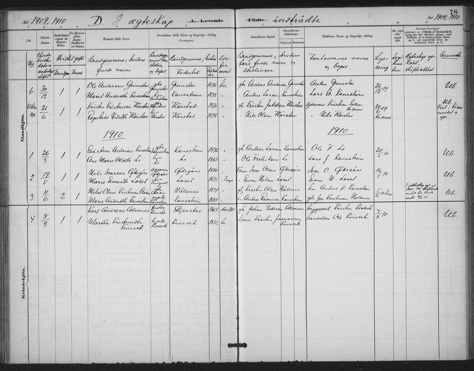 Ministerialprotokoller, klokkerbøker og fødselsregistre - Møre og Romsdal, AV/SAT-A-1454/587/L1000: Parish register (official) no. 587A02, 1887-1910, p. 78