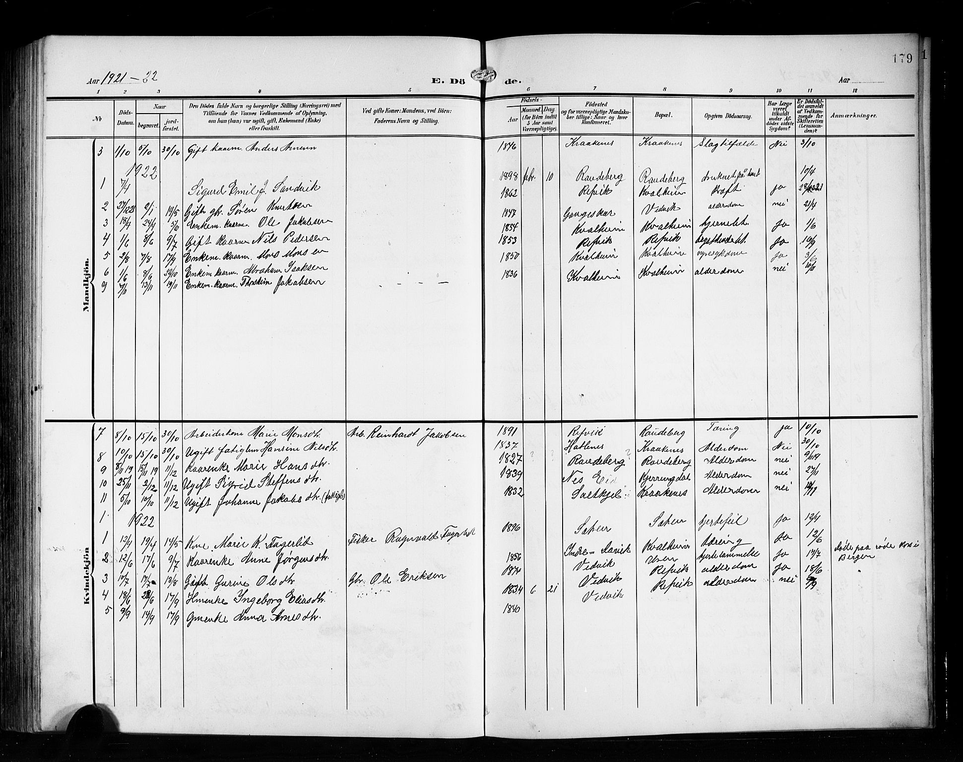 Vågsøy sokneprestembete, AV/SAB-A-81601/H/Hab: Parish register (copy) no. A 1, 1905-1926, p. 179