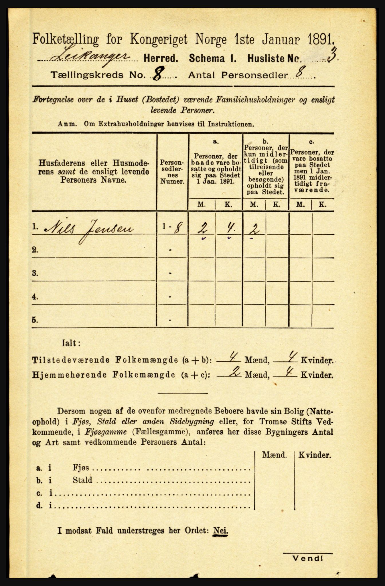 RA, 1891 census for 1419 Leikanger, 1891, p. 1562