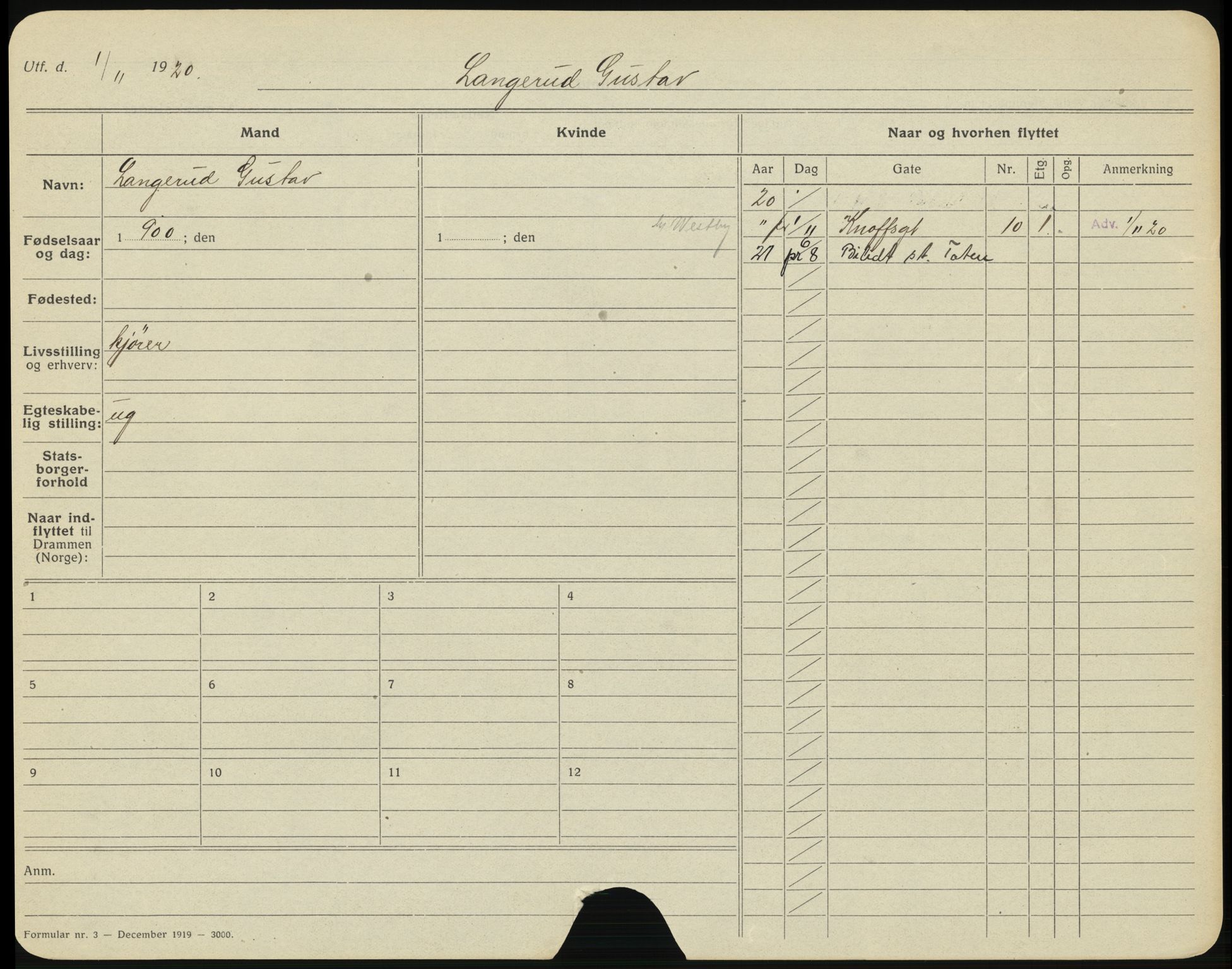 Drammen folkeregister, AV/SAKO-A-136/G/Ga/L0009: Utflyttede, 1921