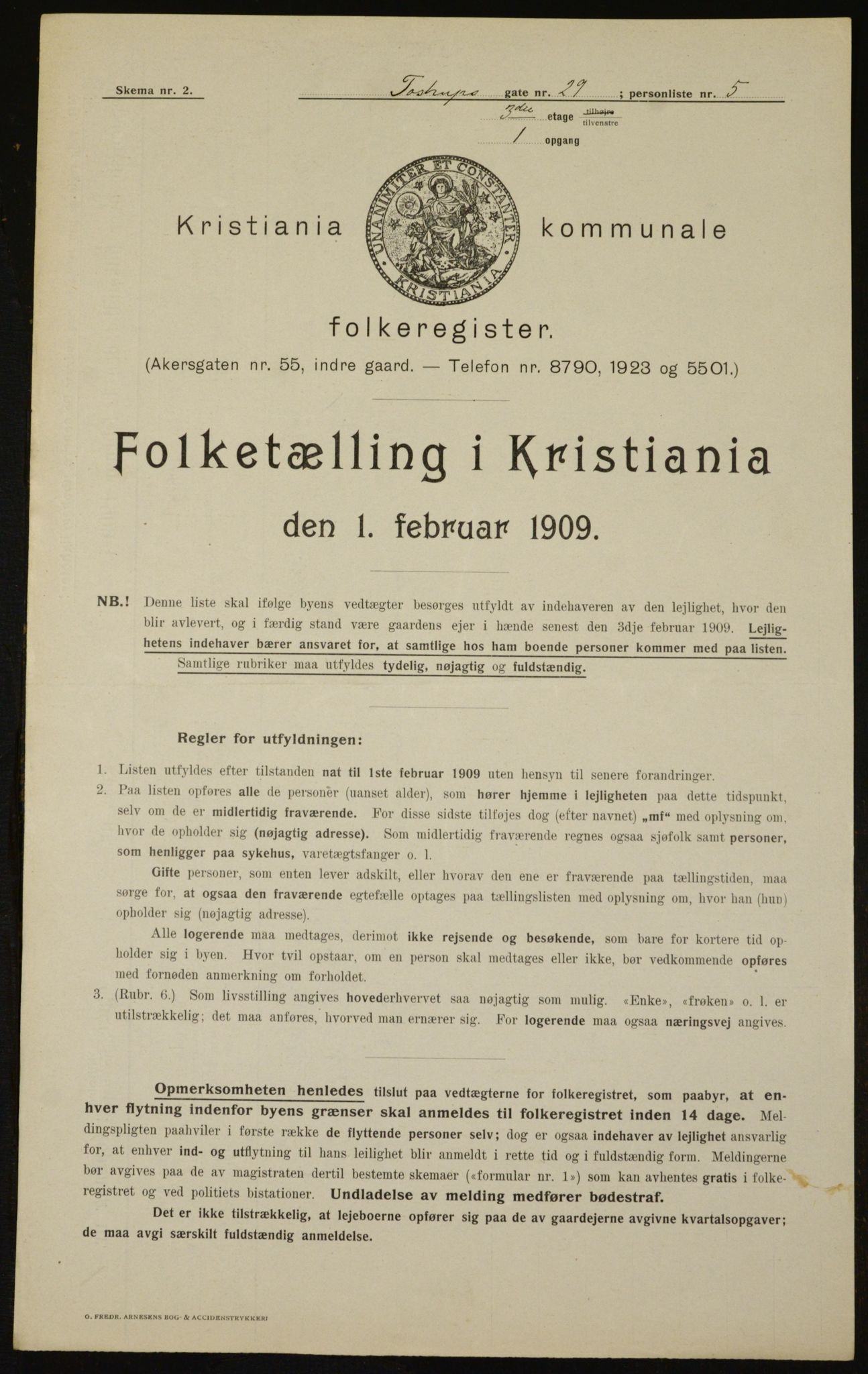 OBA, Municipal Census 1909 for Kristiania, 1909, p. 104643