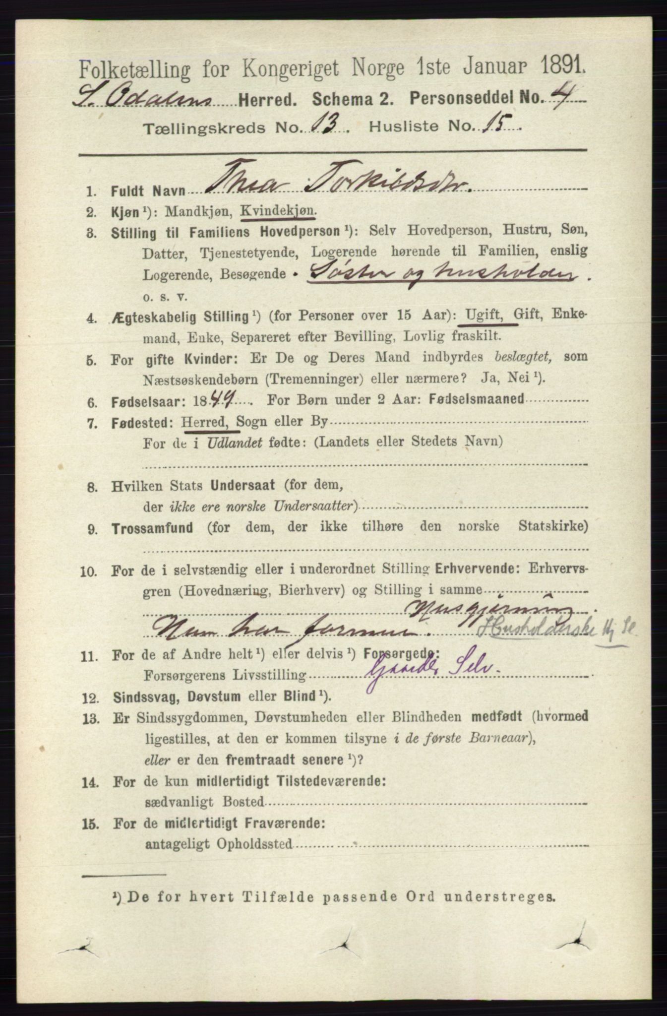 RA, 1891 census for 0419 Sør-Odal, 1891, p. 5668