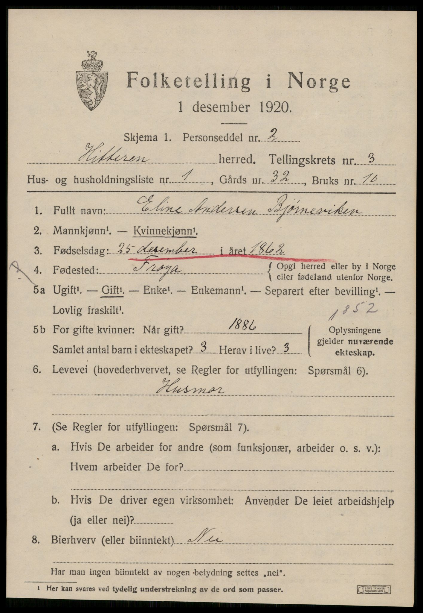 SAT, 1920 census for Hitra, 1920, p. 1163