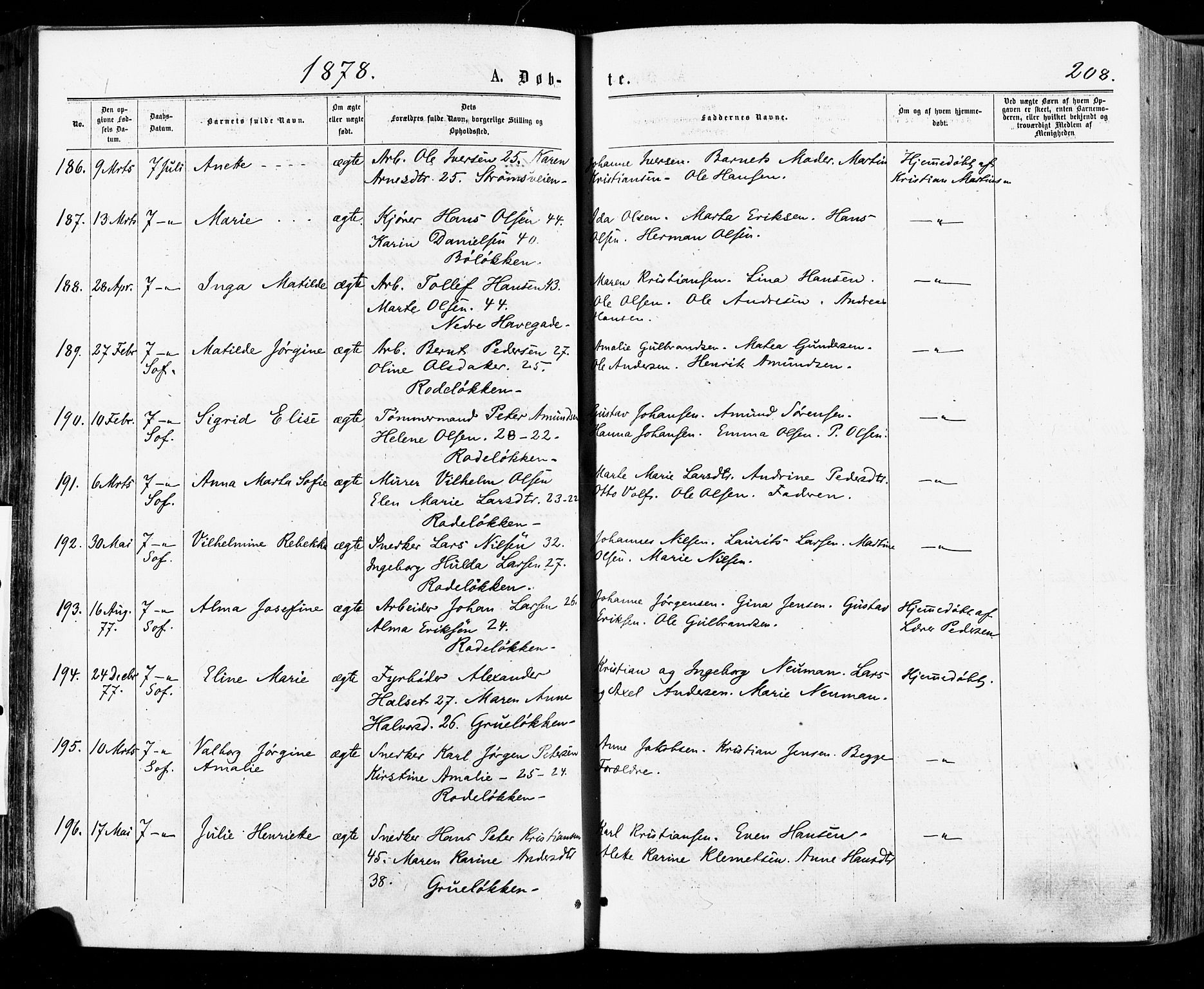 Østre Aker prestekontor Kirkebøker, SAO/A-10840/F/Fa/L0004: Parish register (official) no. I 4, 1876-1889, p. 208