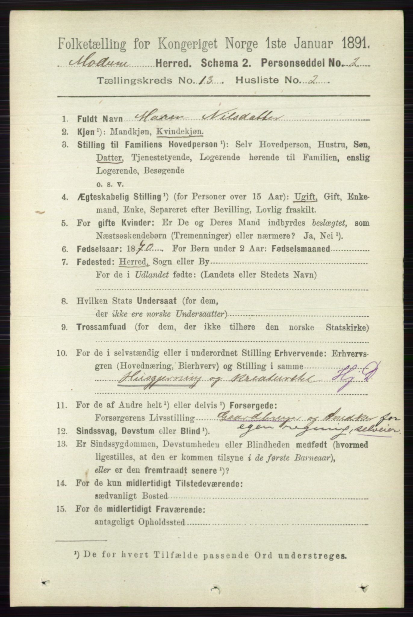 RA, 1891 census for 0623 Modum, 1891, p. 4956