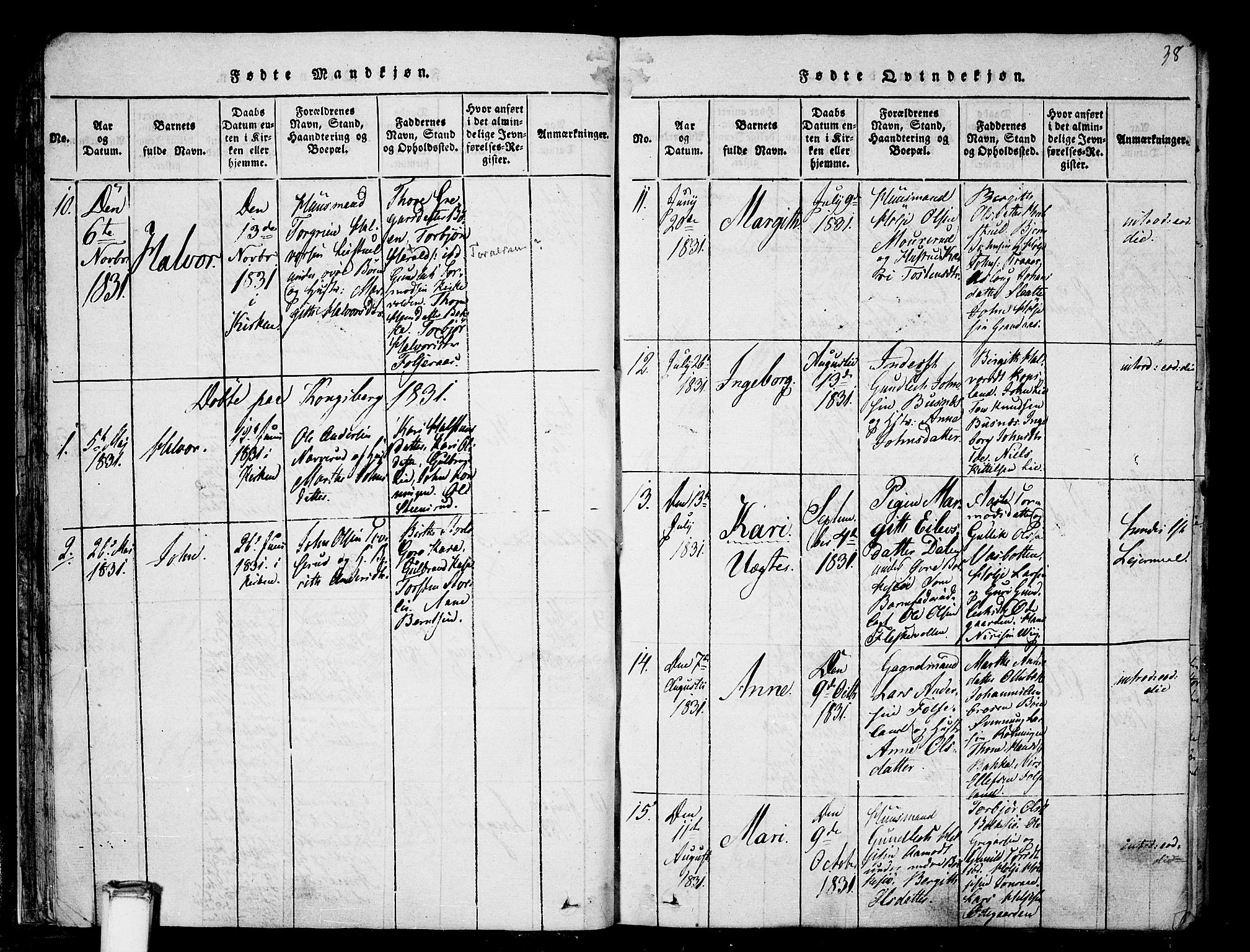 Gransherad kirkebøker, SAKO/A-267/F/Fa/L0001: Parish register (official) no. I 1, 1815-1843, p. 38