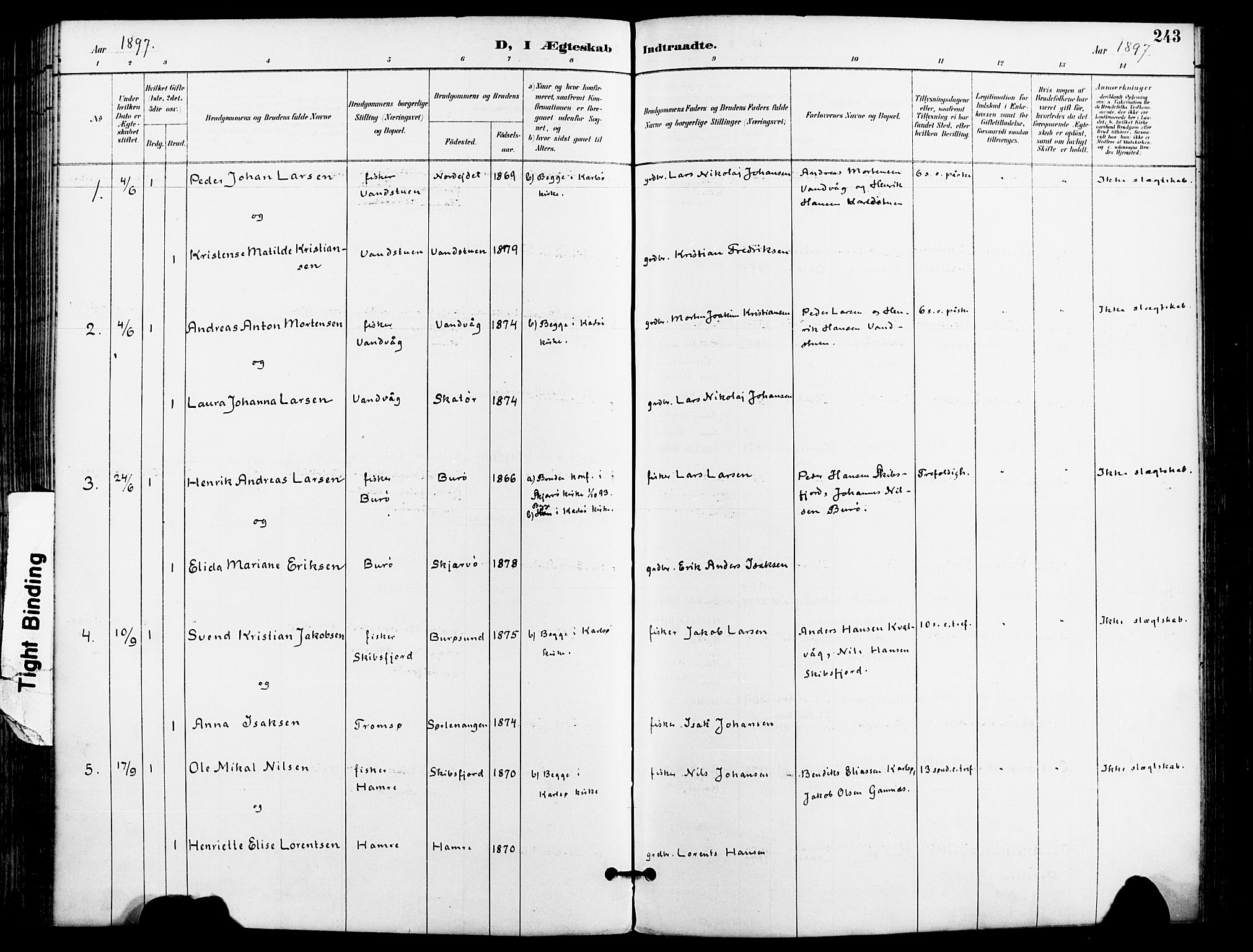 Karlsøy sokneprestembete, AV/SATØ-S-1299/H/Ha/Haa/L0007kirke: Parish register (official) no. 7, 1891-1902, p. 243