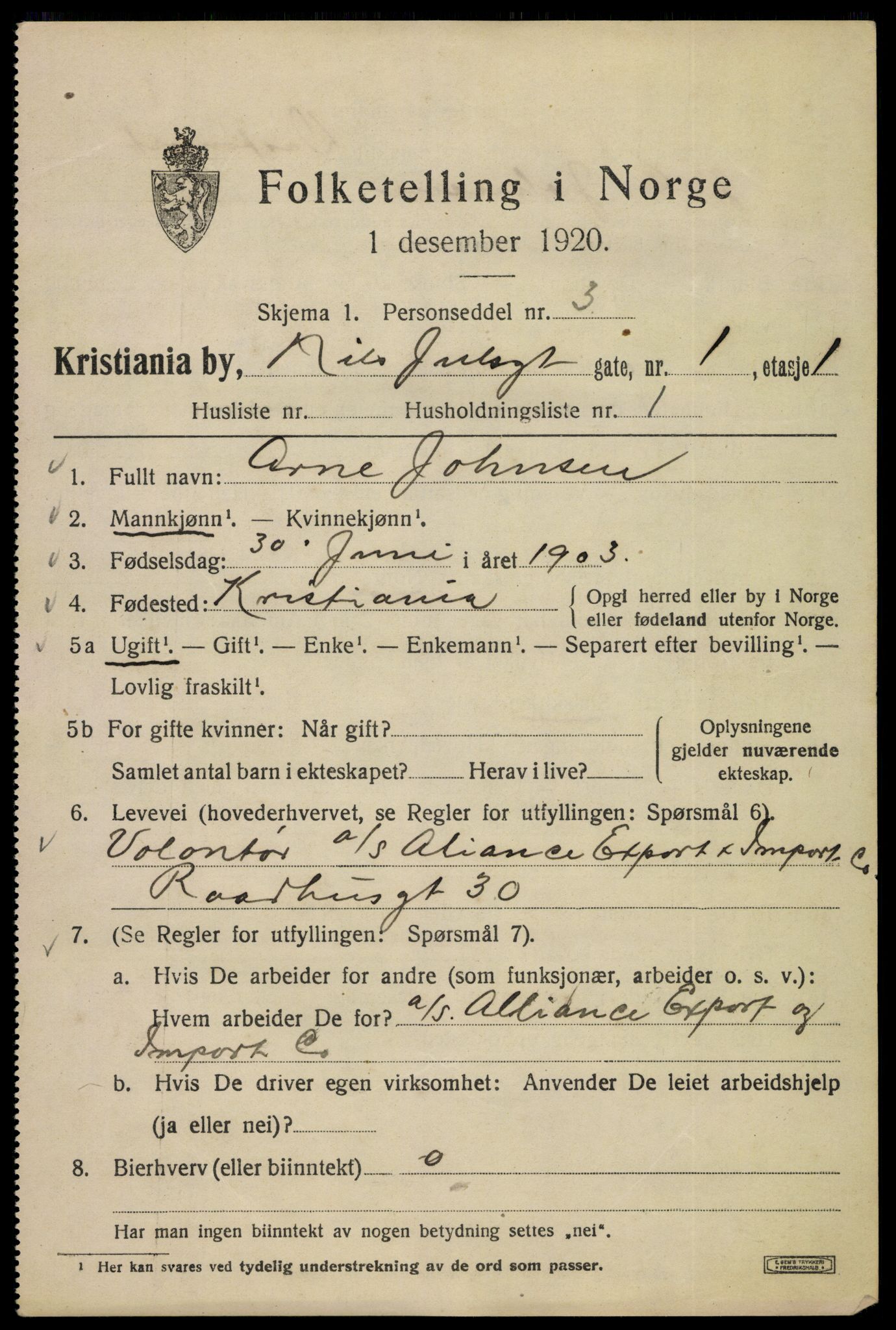 SAO, 1920 census for Kristiania, 1920, p. 414025