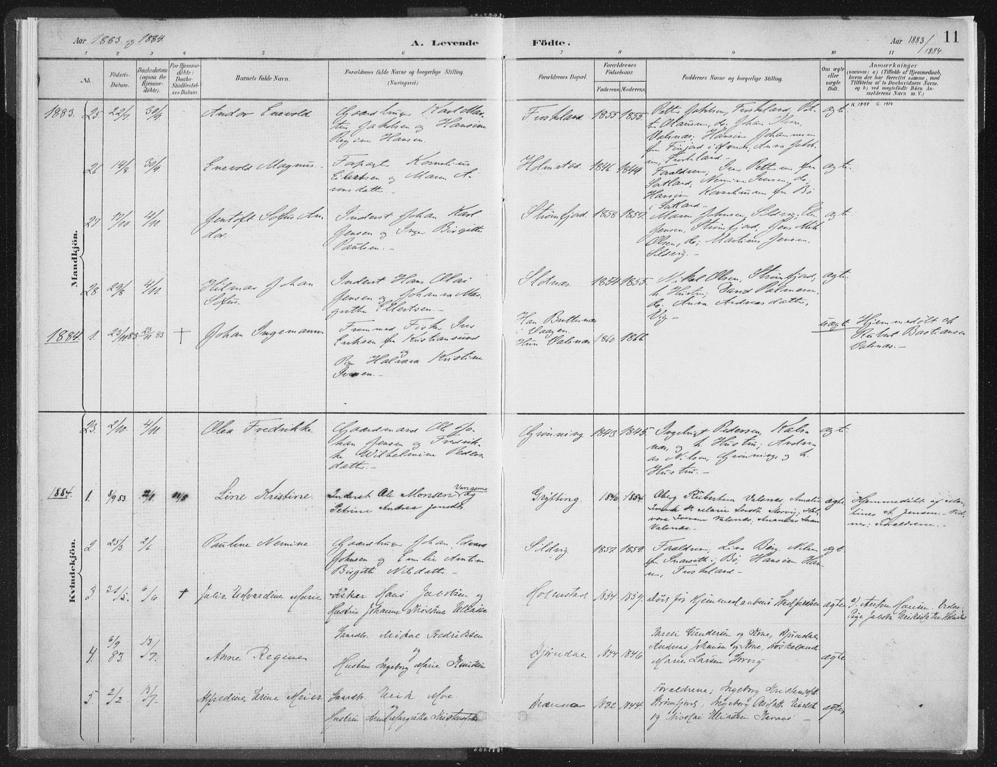 Ministerialprotokoller, klokkerbøker og fødselsregistre - Nordland, SAT/A-1459/890/L1286: Parish register (official) no. 890A01, 1882-1902, p. 11