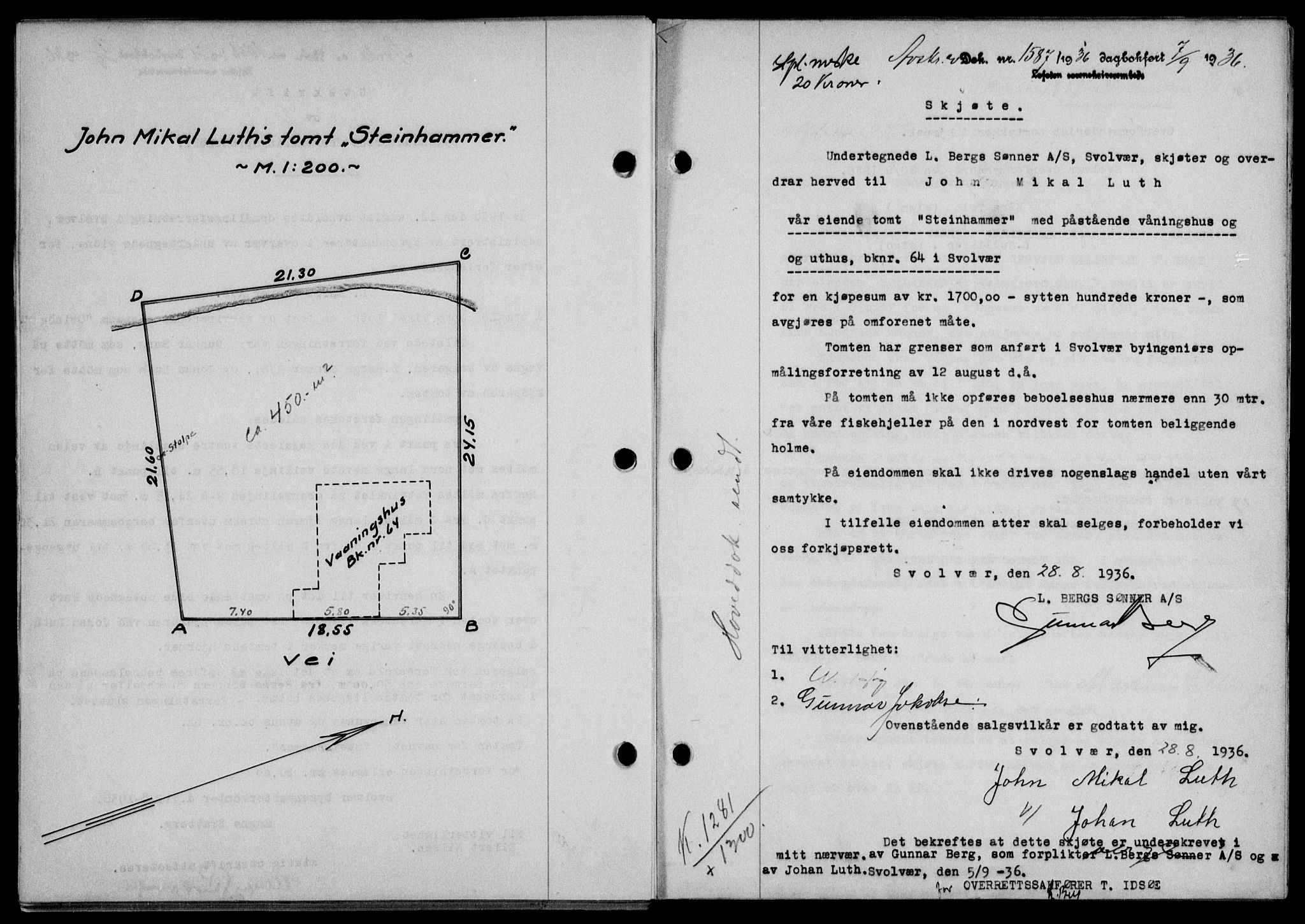 Lofoten sorenskriveri, SAT/A-0017/1/2/2C/L0001a: Mortgage book no. 1a, 1936-1937, Diary no: : 1587/1936