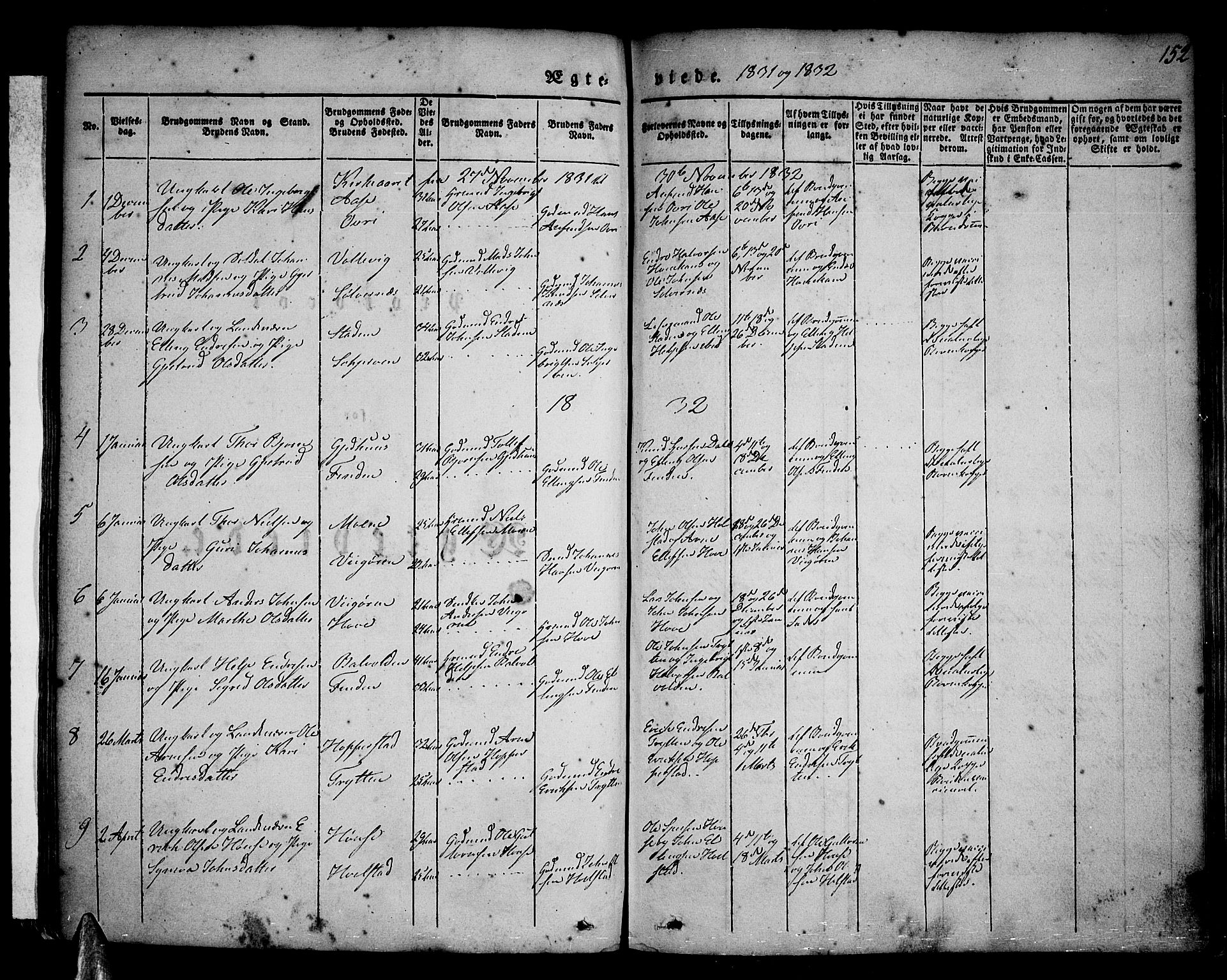 Vik sokneprestembete, AV/SAB-A-81501/H/Haa/Haaa/L0007: Parish register (official) no. A 7, 1831-1845, p. 152