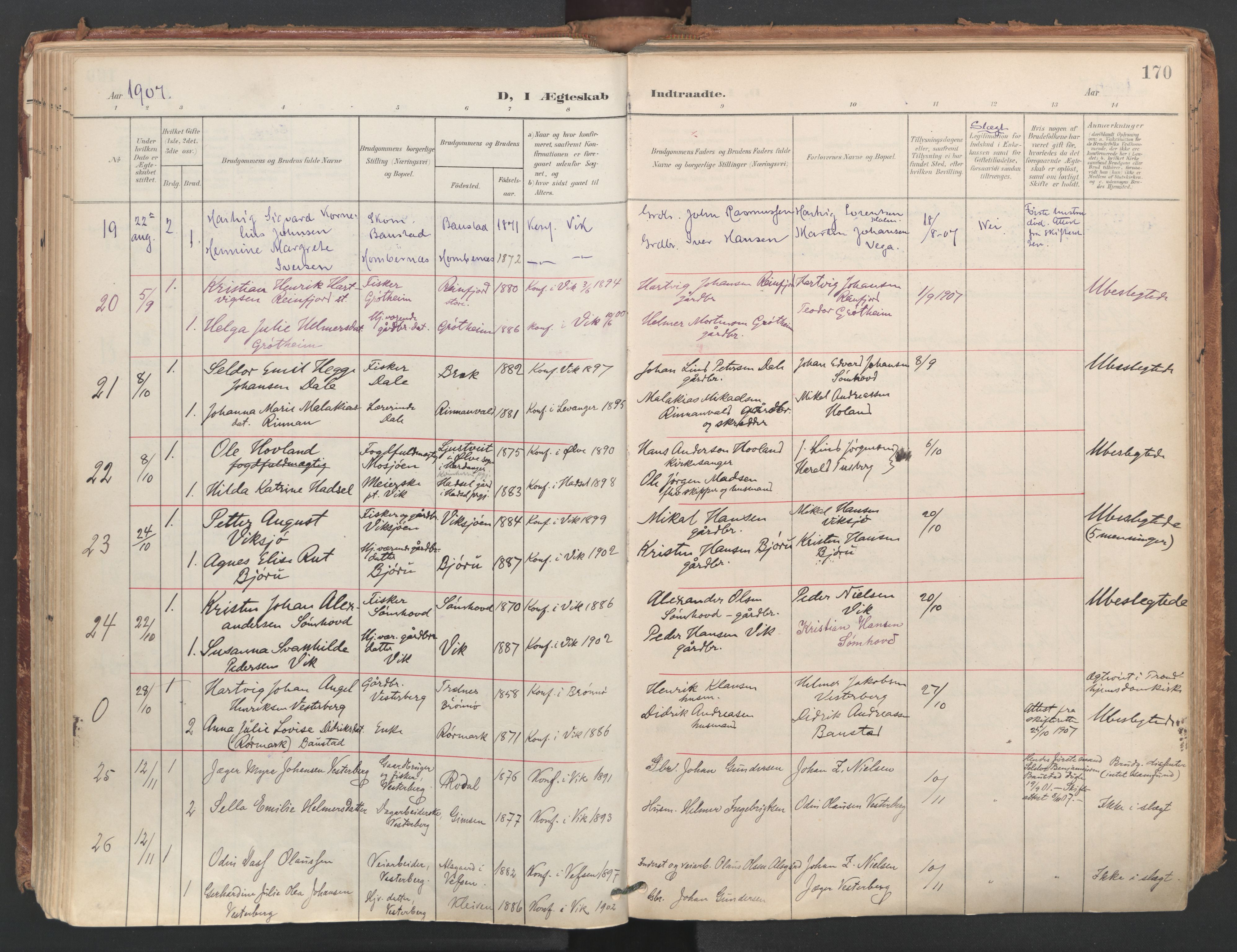 Ministerialprotokoller, klokkerbøker og fødselsregistre - Nordland, AV/SAT-A-1459/812/L0180: Parish register (official) no. 812A09, 1901-1915, p. 170