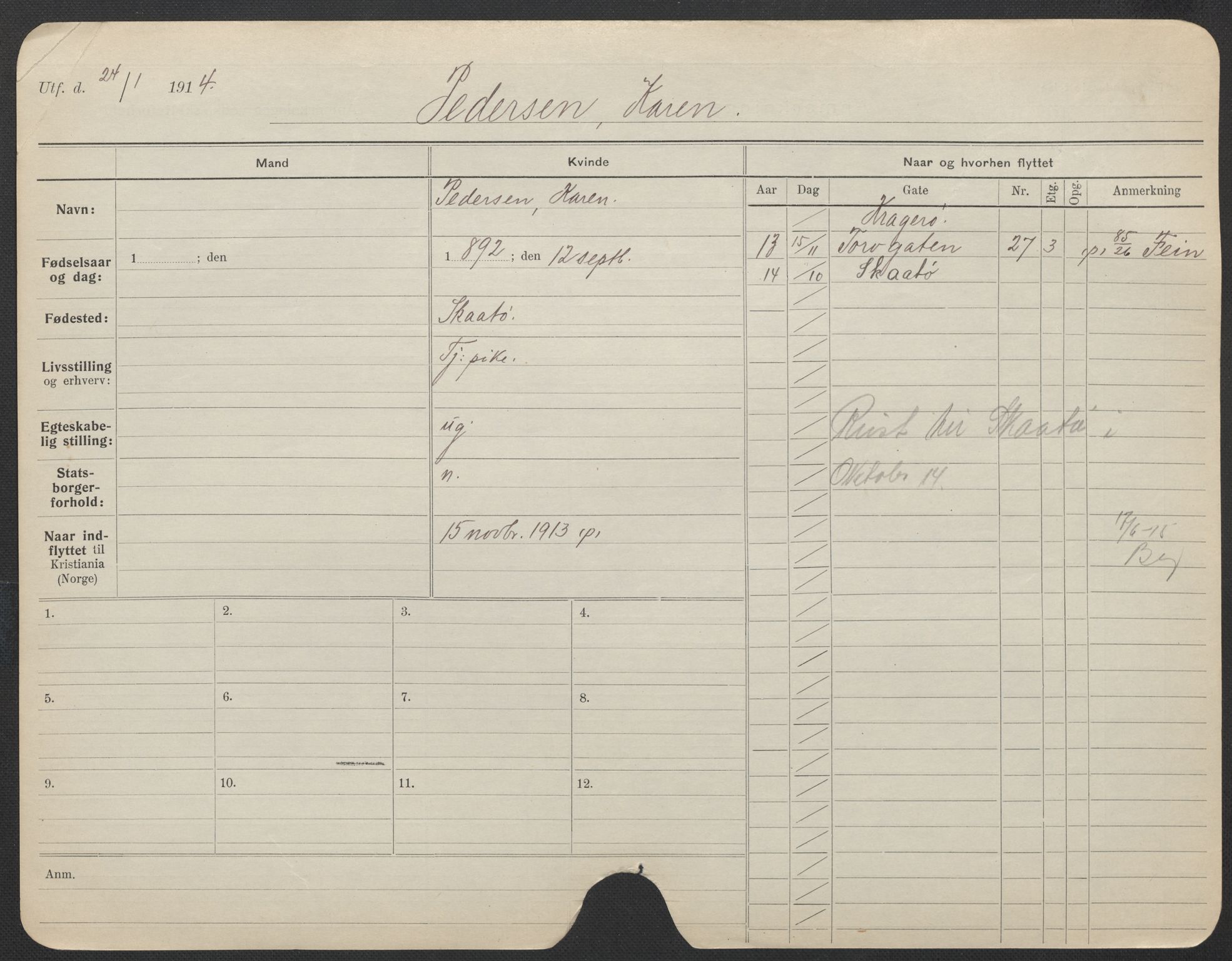 Oslo folkeregister, Registerkort, AV/SAO-A-11715/F/Fa/Fac/L0022: Kvinner, 1906-1914, p. 757a