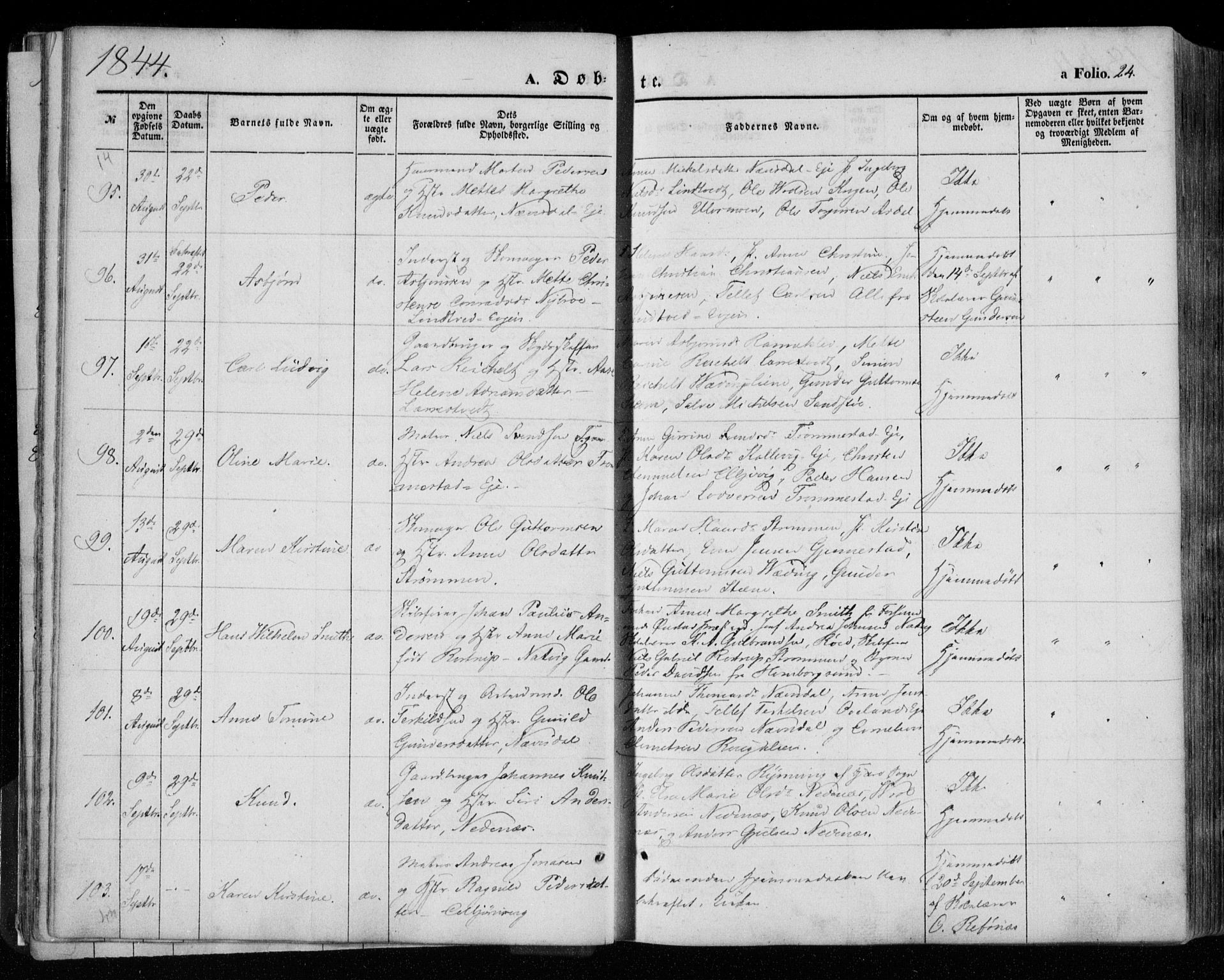 Øyestad sokneprestkontor, AV/SAK-1111-0049/F/Fa/L0014: Parish register (official) no. A 14, 1843-1856, p. 24