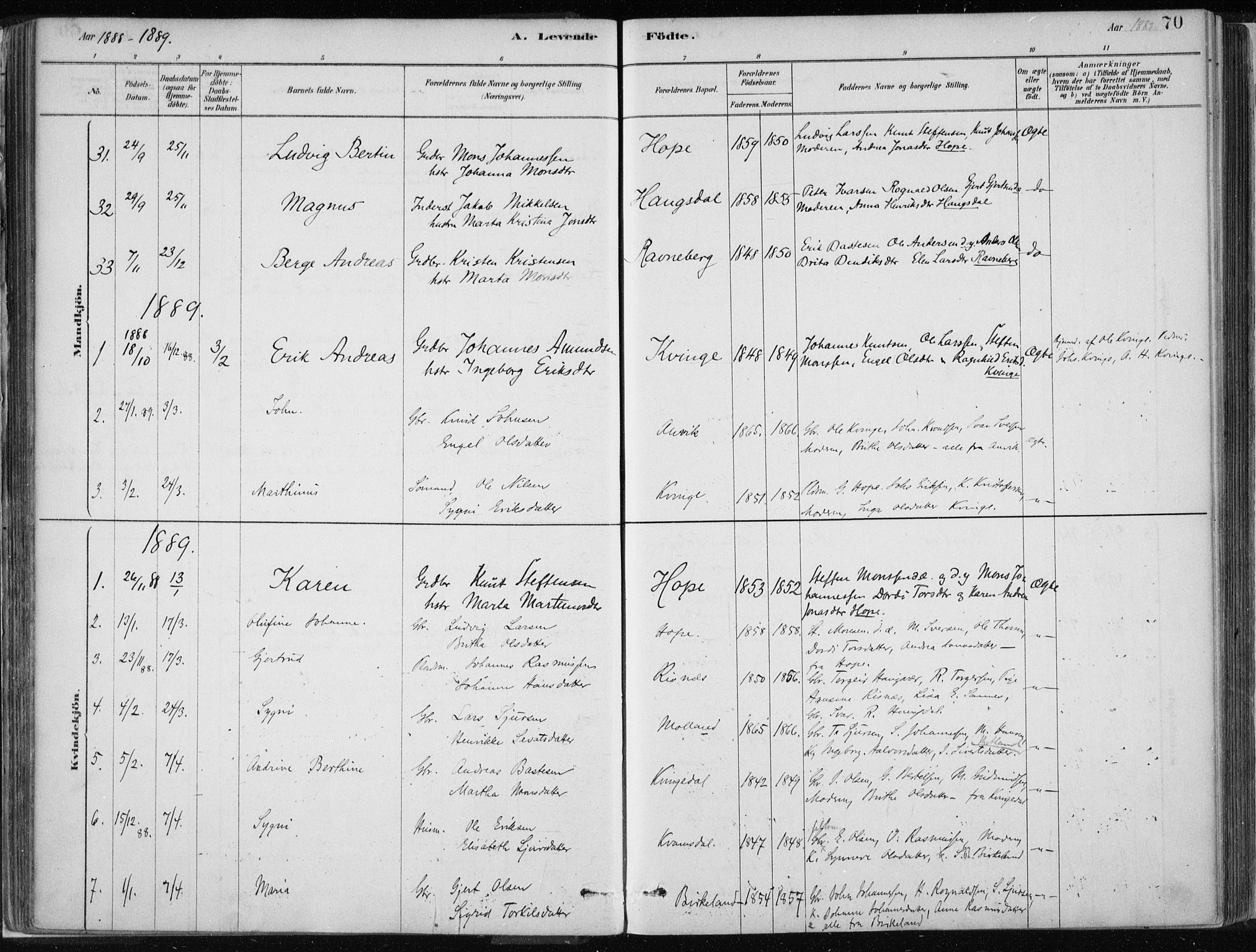 Masfjorden Sokneprestembete, SAB/A-77001: Parish register (official) no. B  1, 1876-1899, p. 70