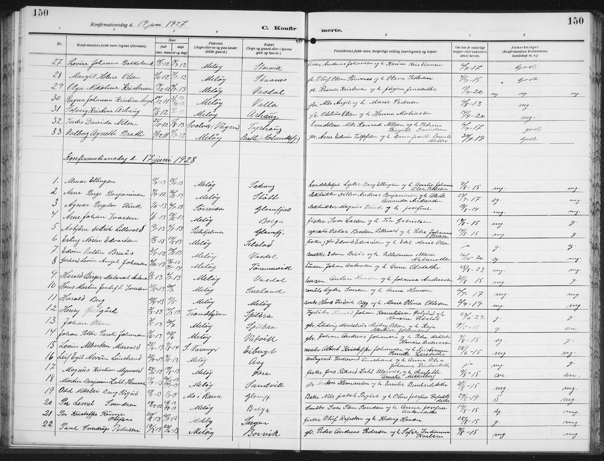 Ministerialprotokoller, klokkerbøker og fødselsregistre - Nordland, SAT/A-1459/843/L0640: Parish register (copy) no. 843C09, 1925-1941, p. 150