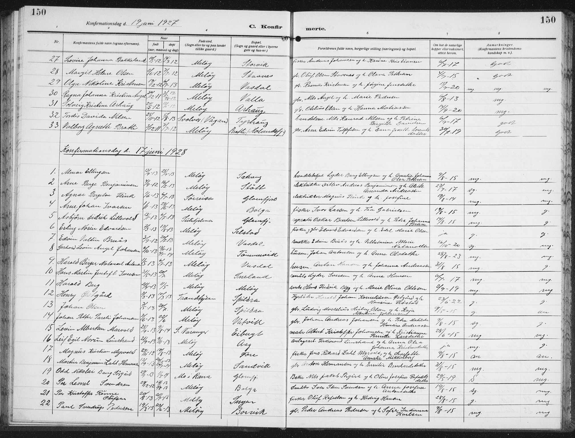 Ministerialprotokoller, klokkerbøker og fødselsregistre - Nordland, AV/SAT-A-1459/843/L0640: Parish register (copy) no. 843C09, 1925-1941, p. 150