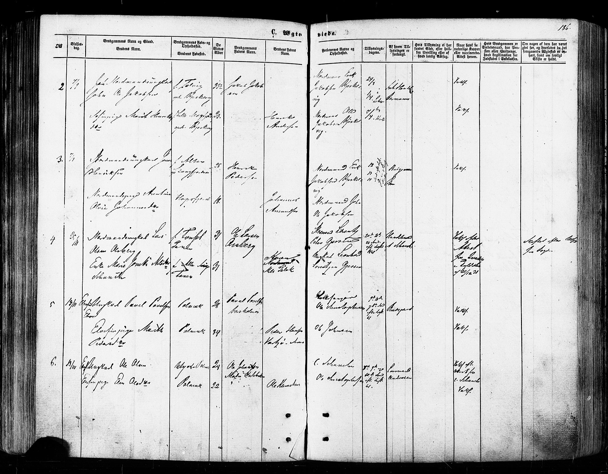 Tana sokneprestkontor, SATØ/S-1334/H/Ha/L0002kirke: Parish register (official) no. 2 /1, 1861-1877, p. 186
