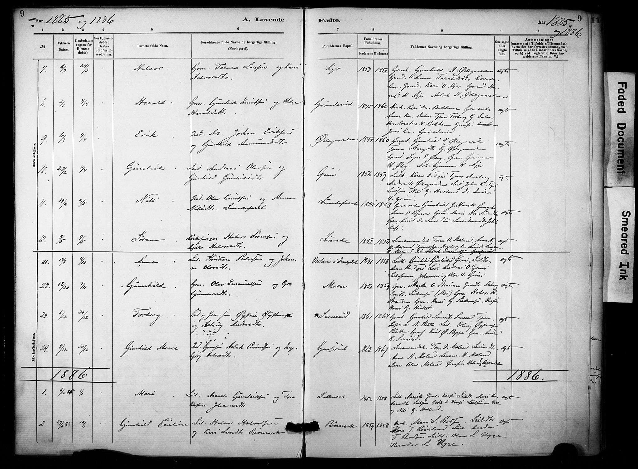 Lunde kirkebøker, AV/SAKO-A-282/F/Fa/L0002: Parish register (official) no. I 2, 1884-1892, p. 9