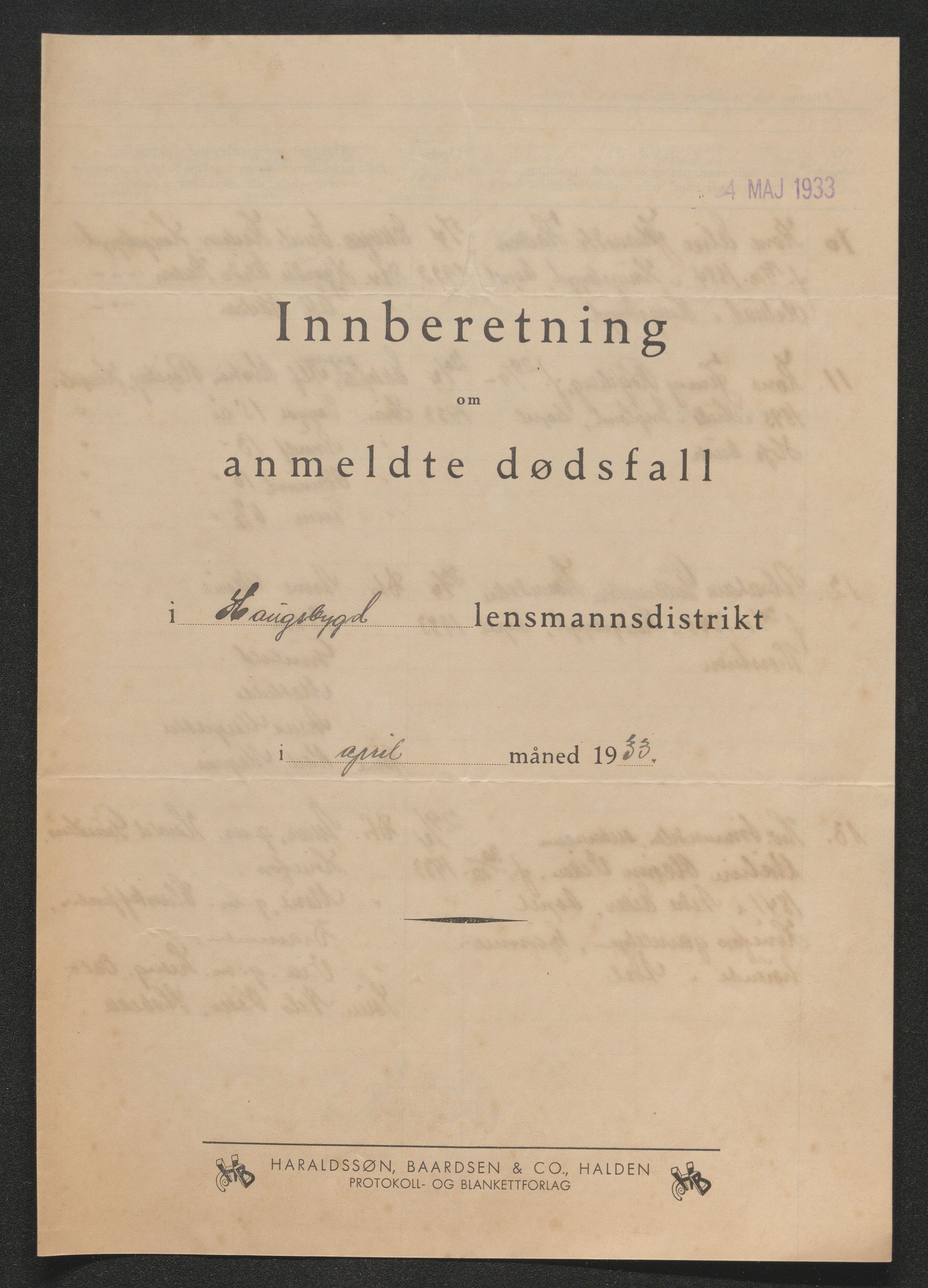 Ringerike sorenskriveri, AV/SAKO-A-105/H/Ha/Hab/L0017: Dødsfallslister Haugsbygd, 1931-1940