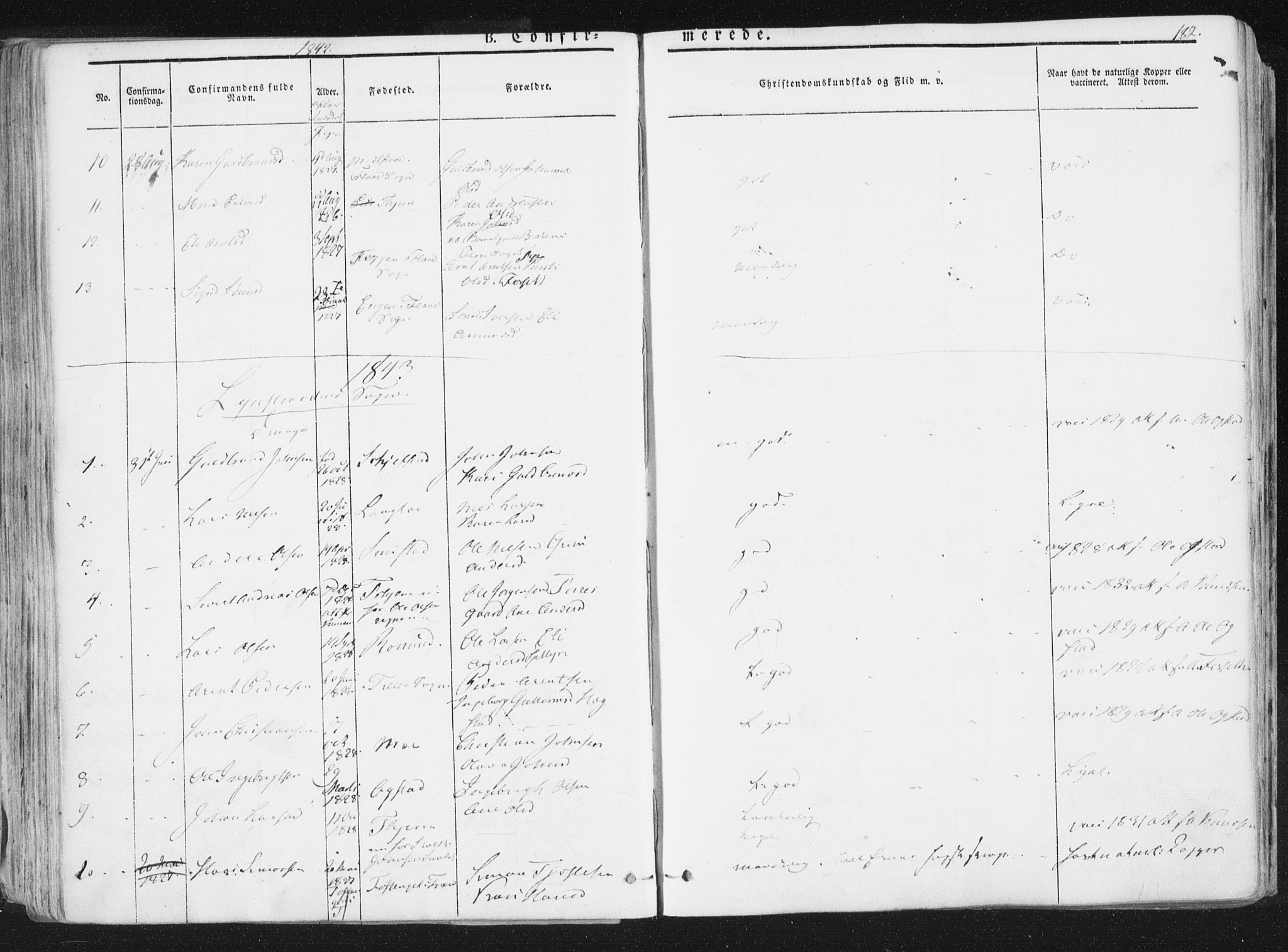 Ministerialprotokoller, klokkerbøker og fødselsregistre - Sør-Trøndelag, SAT/A-1456/691/L1074: Parish register (official) no. 691A06, 1842-1852, p. 182