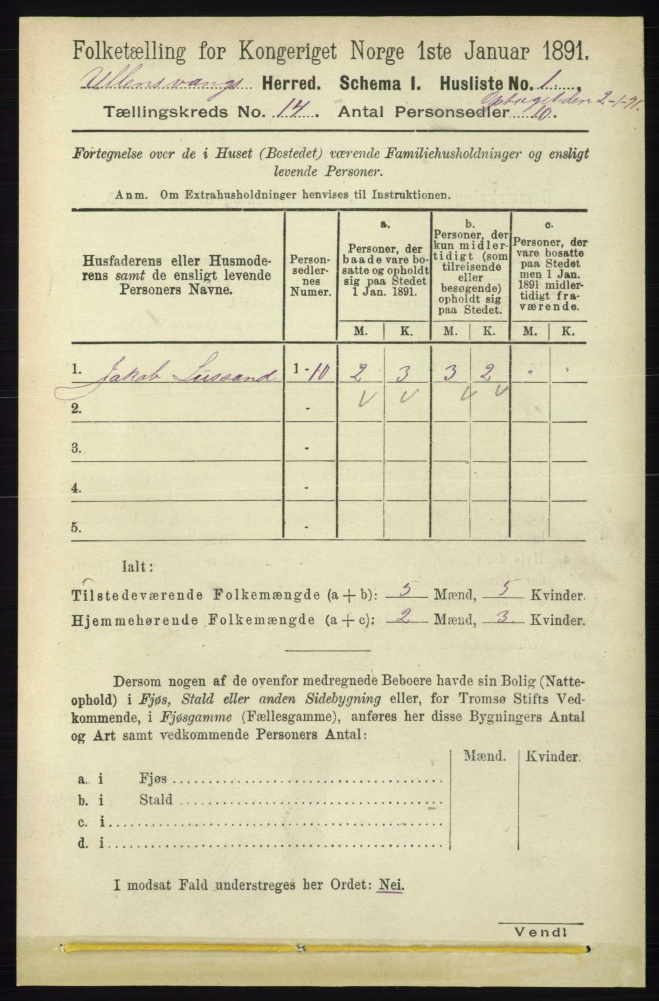 RA, 1891 census for 1230 Ullensvang, 1891, p. 5491