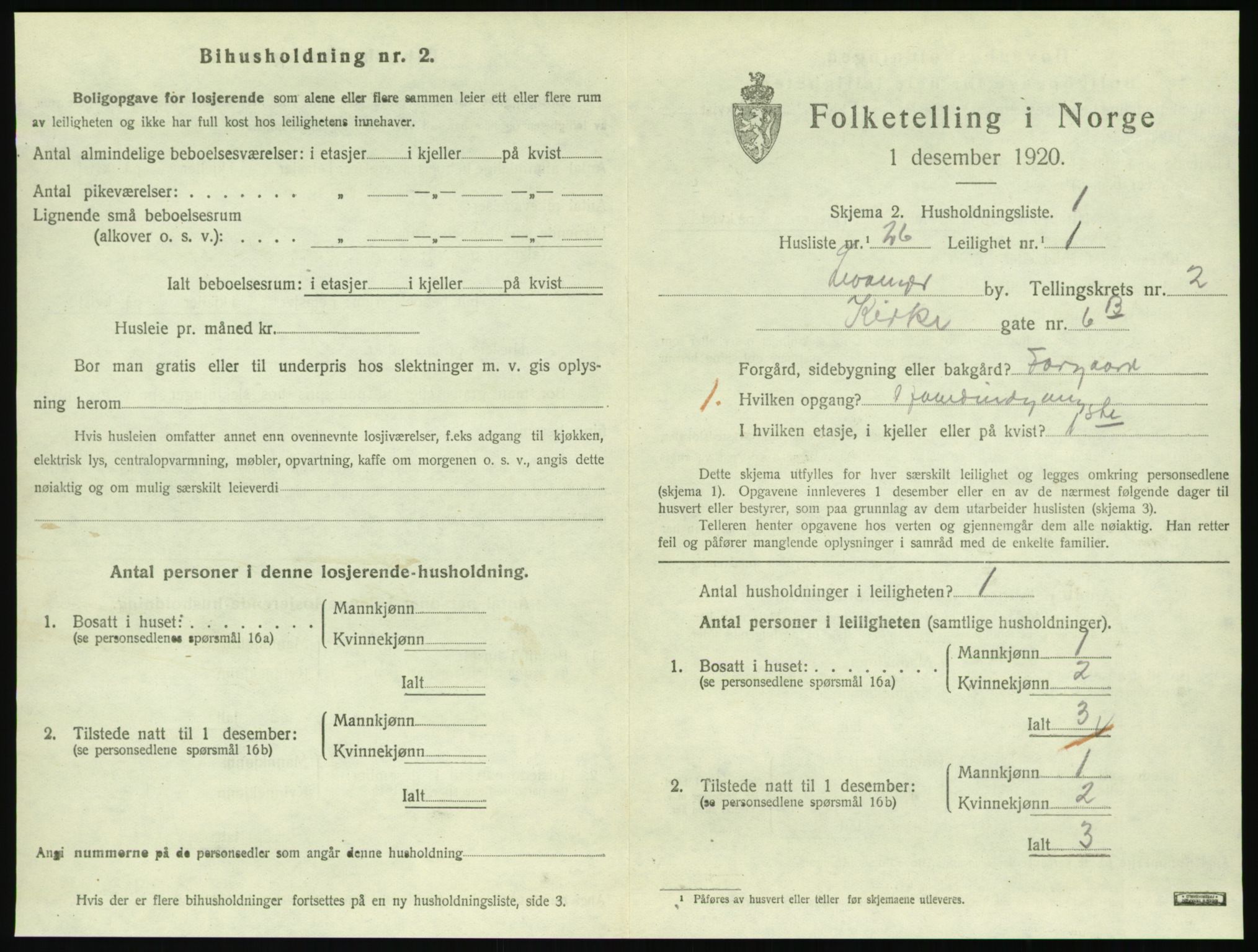 SAT, 1920 census for Levanger town, 1920, p. 908